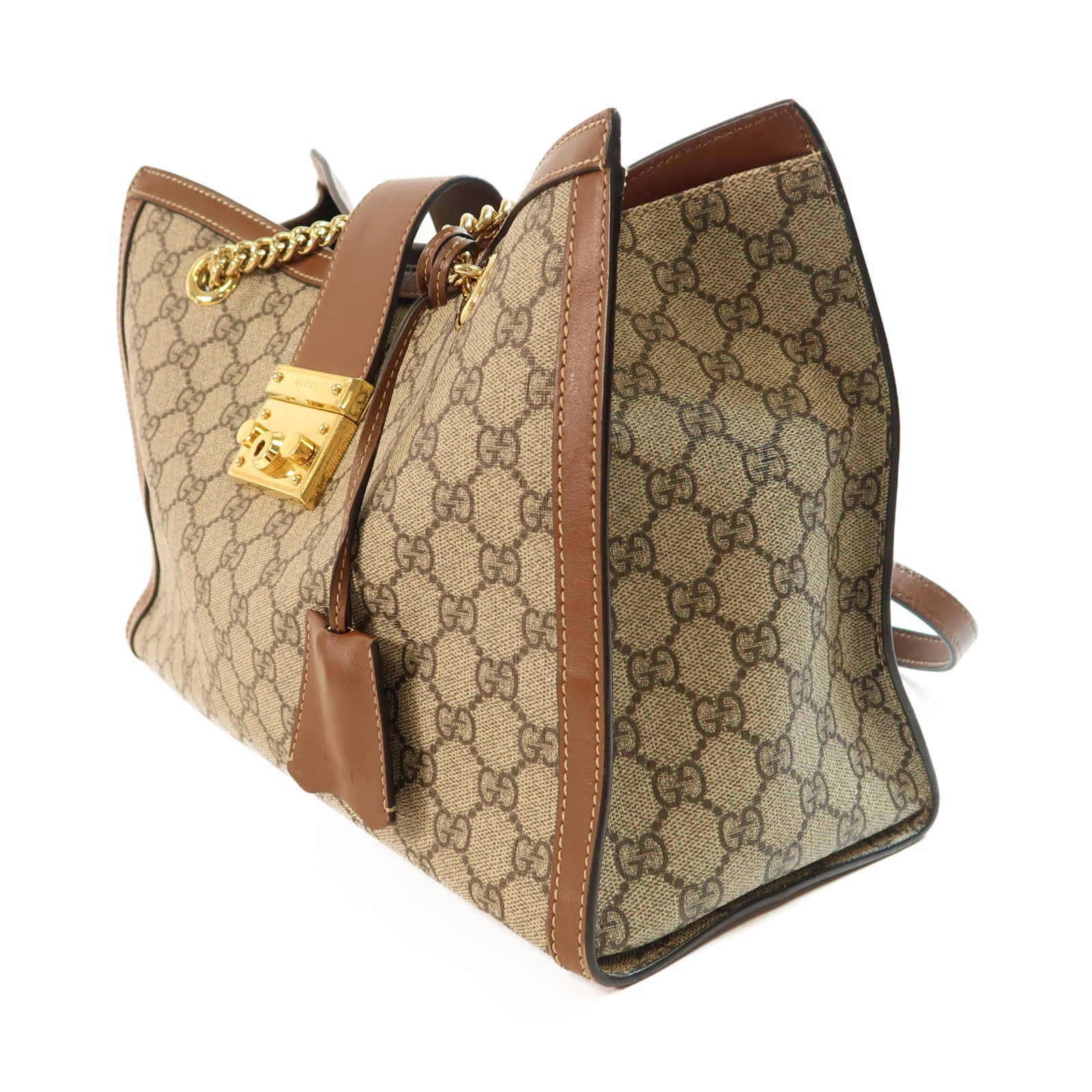 GUCCI 【激減優惠】塗層帆布Padlock GG金扣鏈帶肩背袋