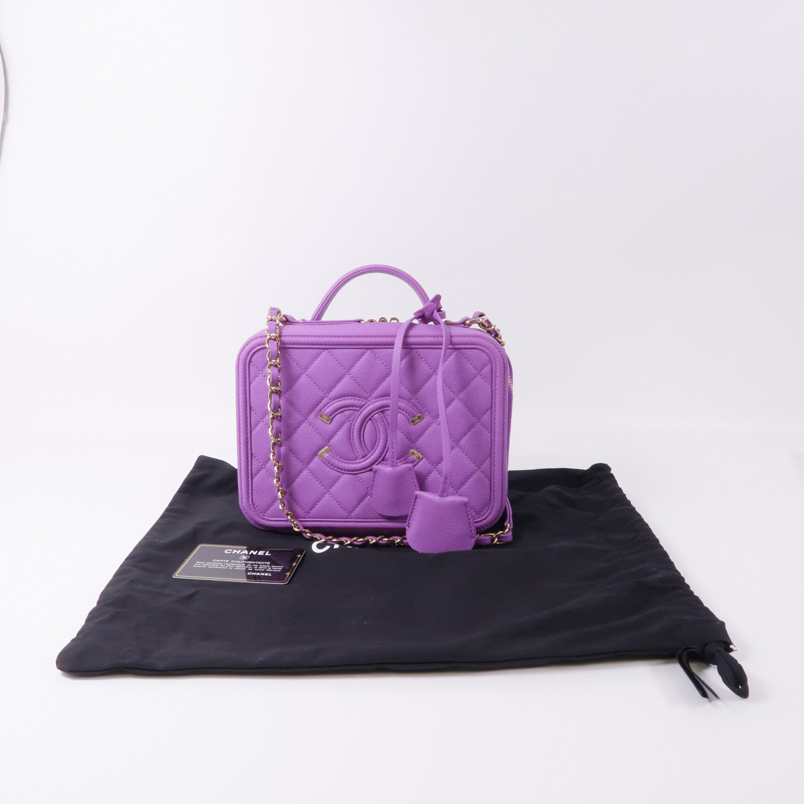 CHANEL 牛皮皮革Filigree Vanity Case金扣手挽肩背兩用袋