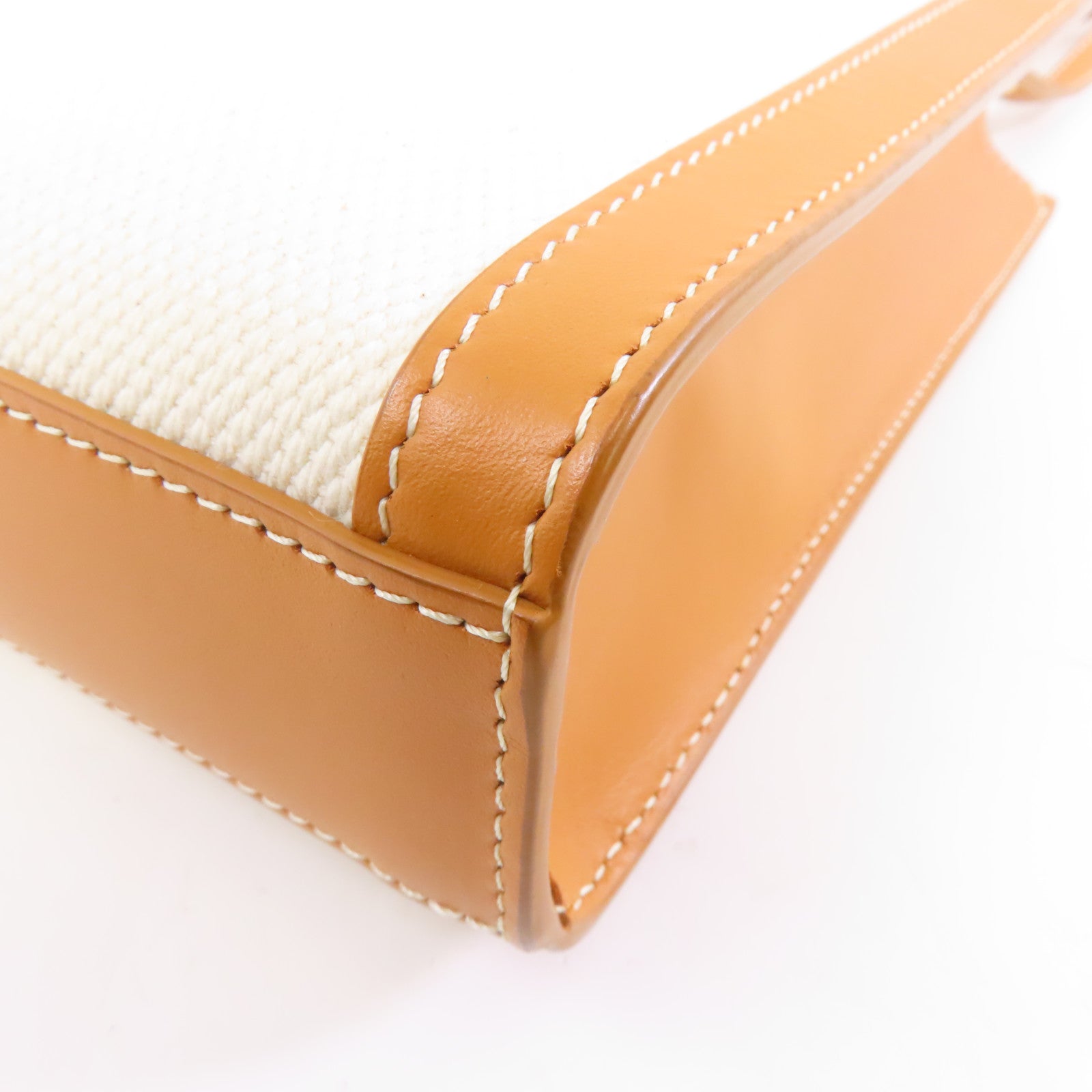 CELINE 帆布/皮革Mini Vertical Cabas金扣手挽肩背兩用袋白色/啡色