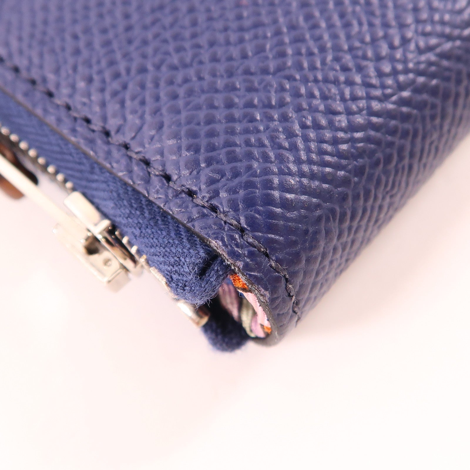 HERMES Epsom皮革Silk In Wallet銀扣長錢包Bleu Indigo