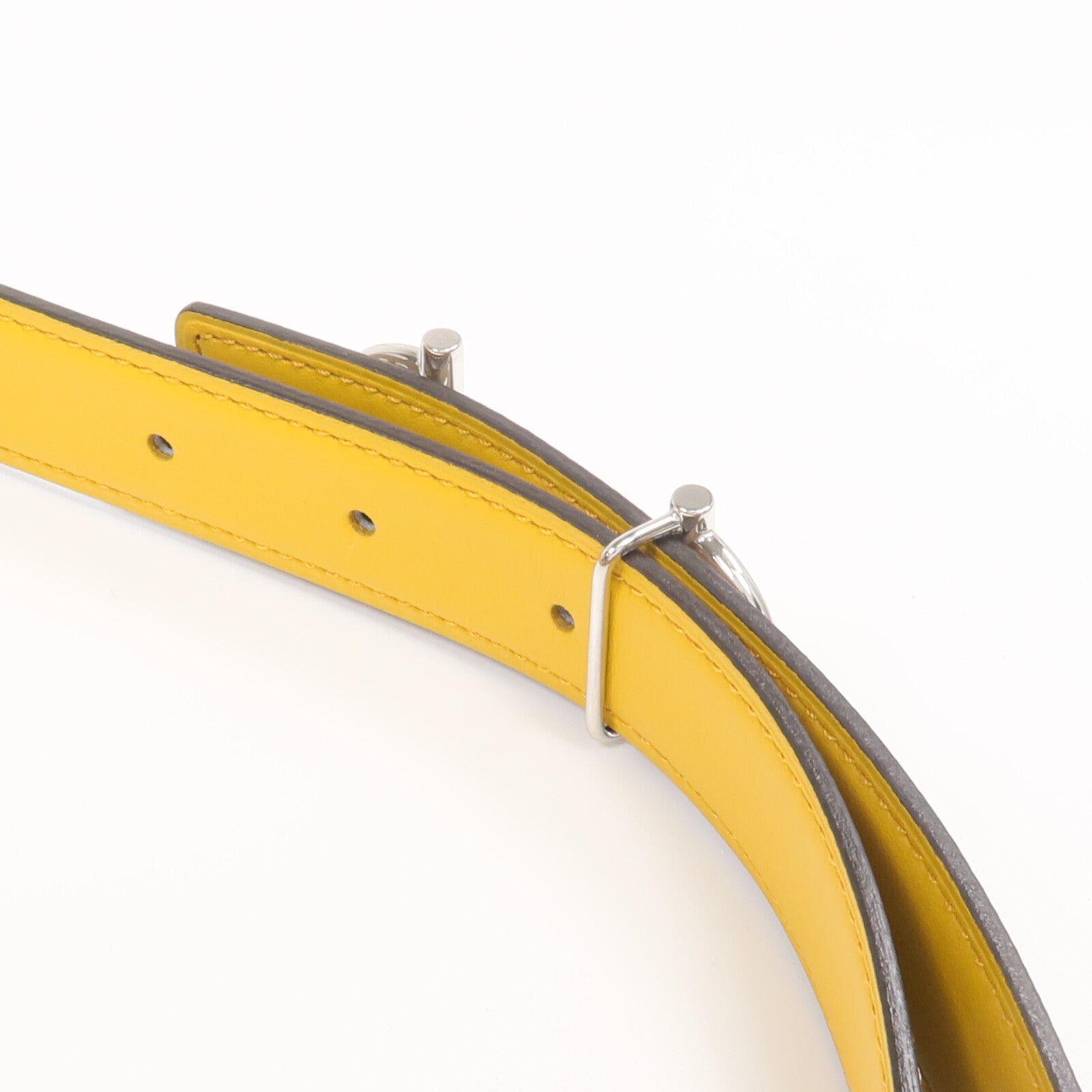 HERMES Epsom/Swift皮革Gamma Belt銀扣皮帶Etoupe/Jaune Ambre