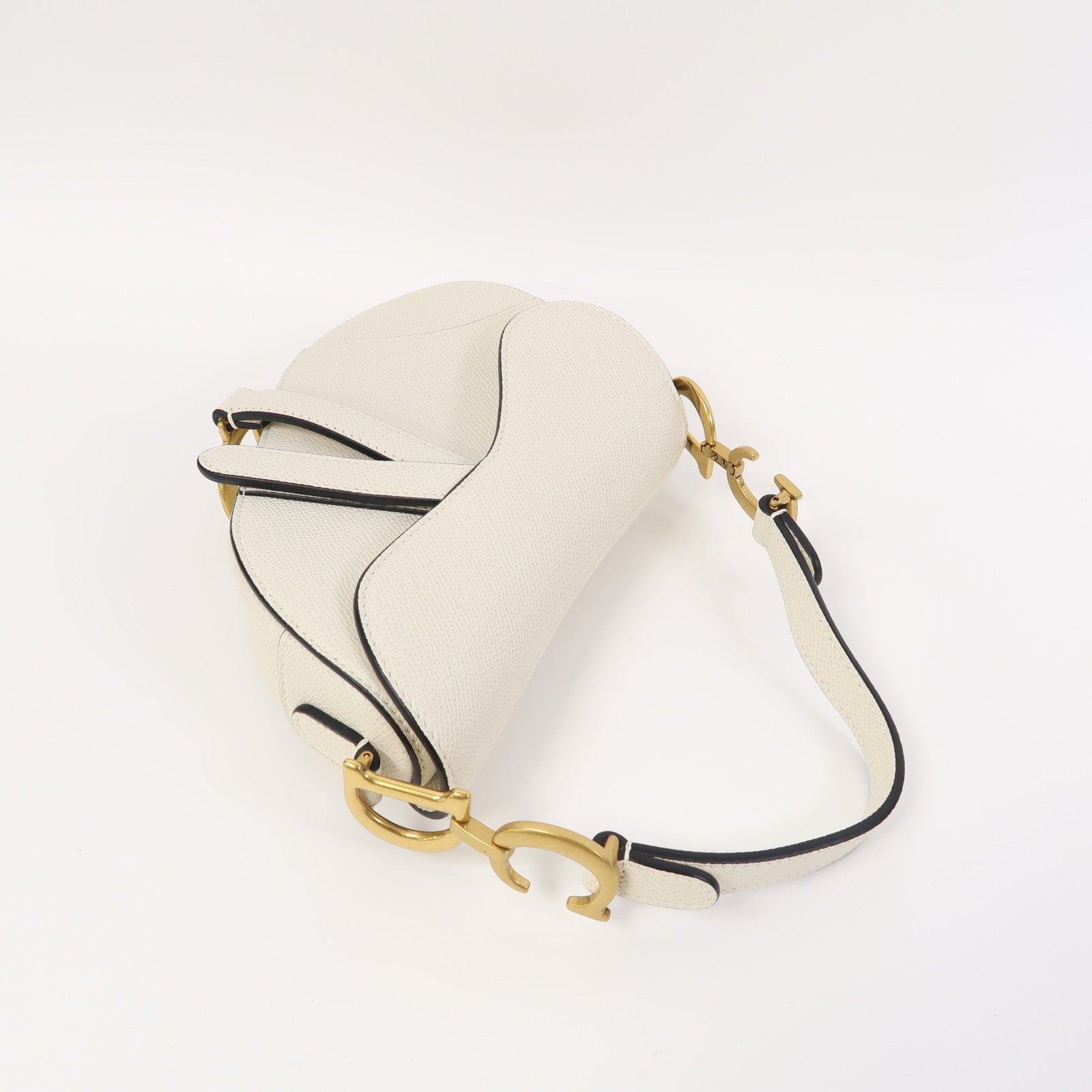 Dior 牛皮皮革Saddle Mini金扣手挽袋白色