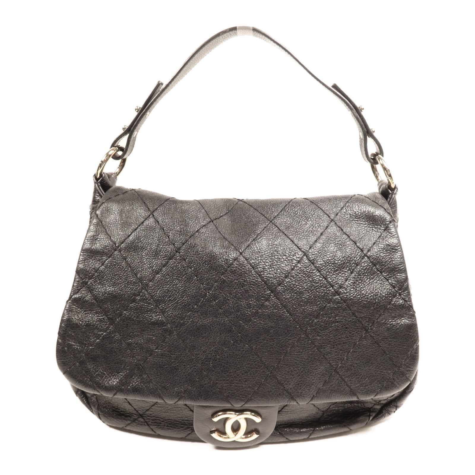 CHANEL 牛皮皮革Shoulder Bag銀扣肩背袋