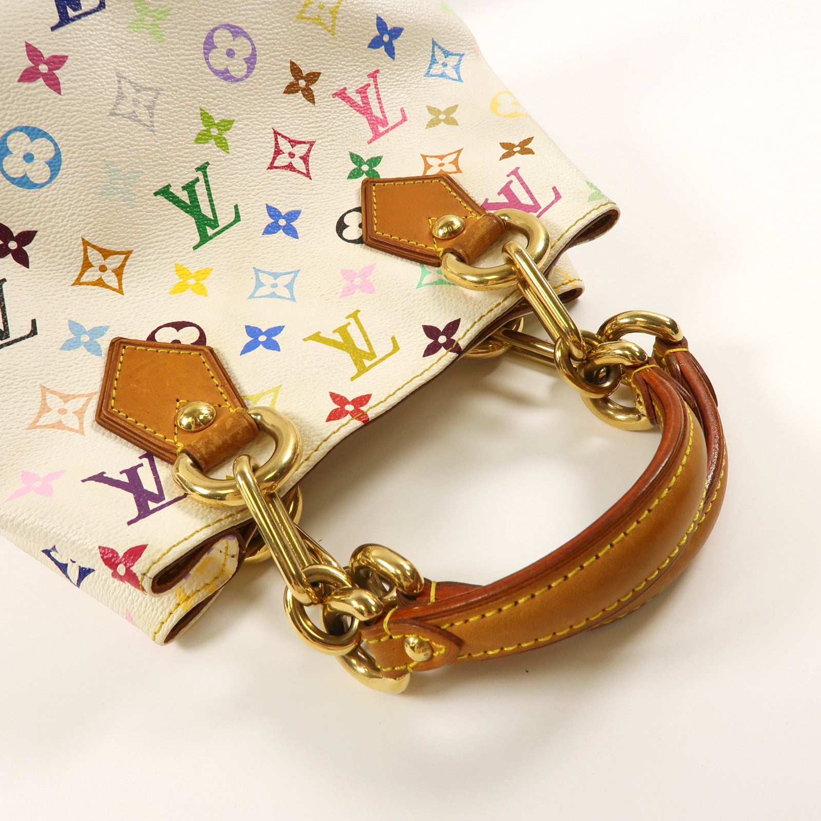 LOUIS VUITTON Monogram Multicolore Audra金扣手挽袋白色/彩色