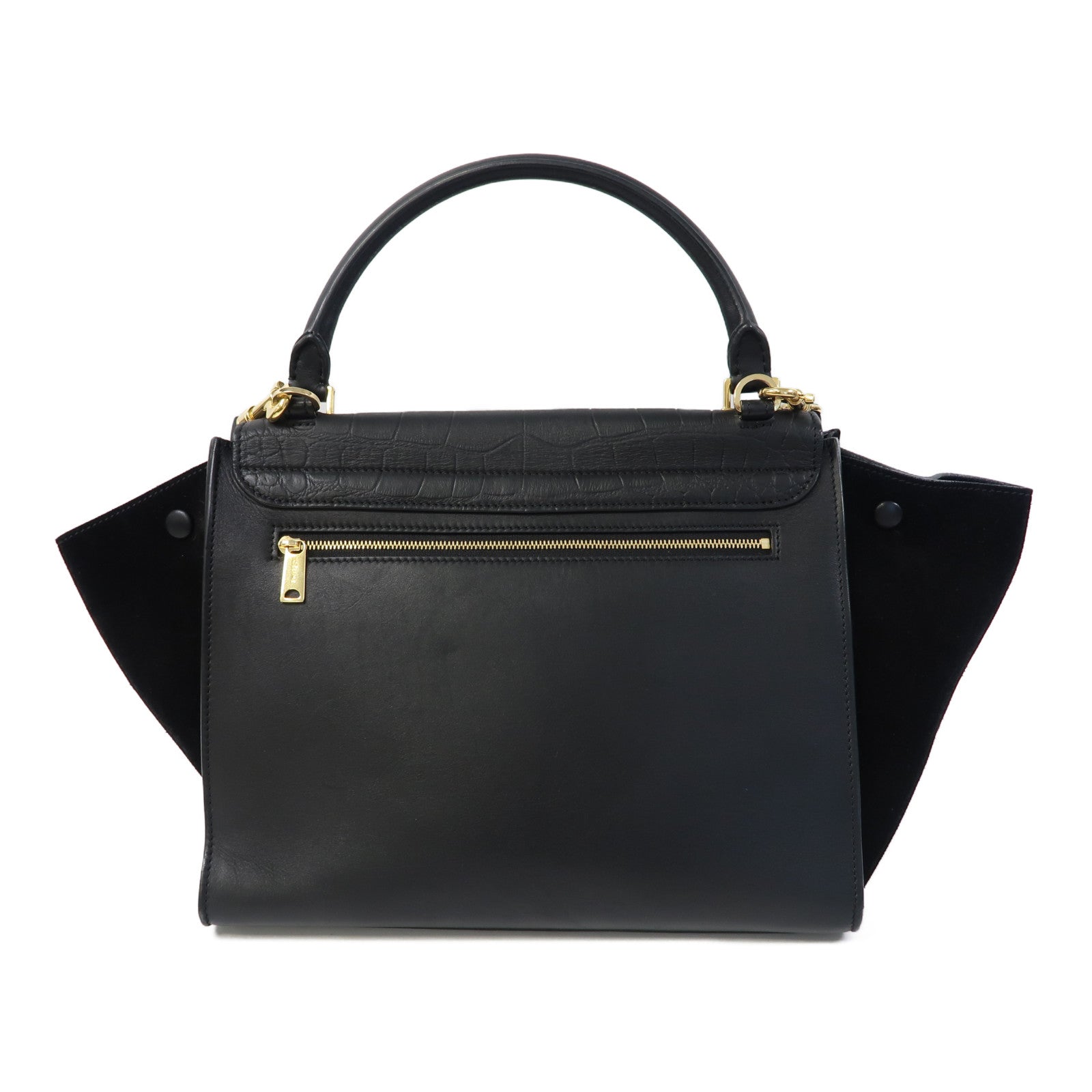 CELINE 牛皮皮革/麂皮皮革Trapeze金扣手挽肩背兩用袋黑色