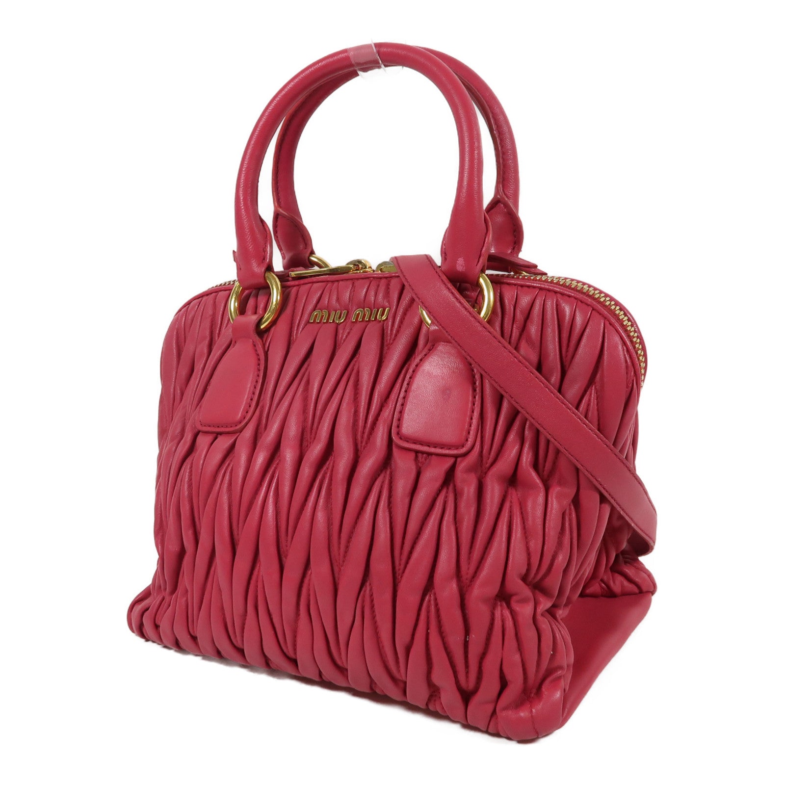 Miu Miu 羊皮皮革2 Way Shoulder金扣手挽肩背兩用袋粉紅色