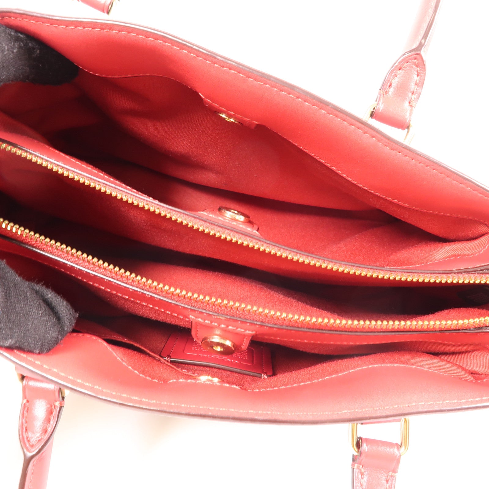 COACH 塗層帆布Handbag金扣肩背袋棕色/紅色