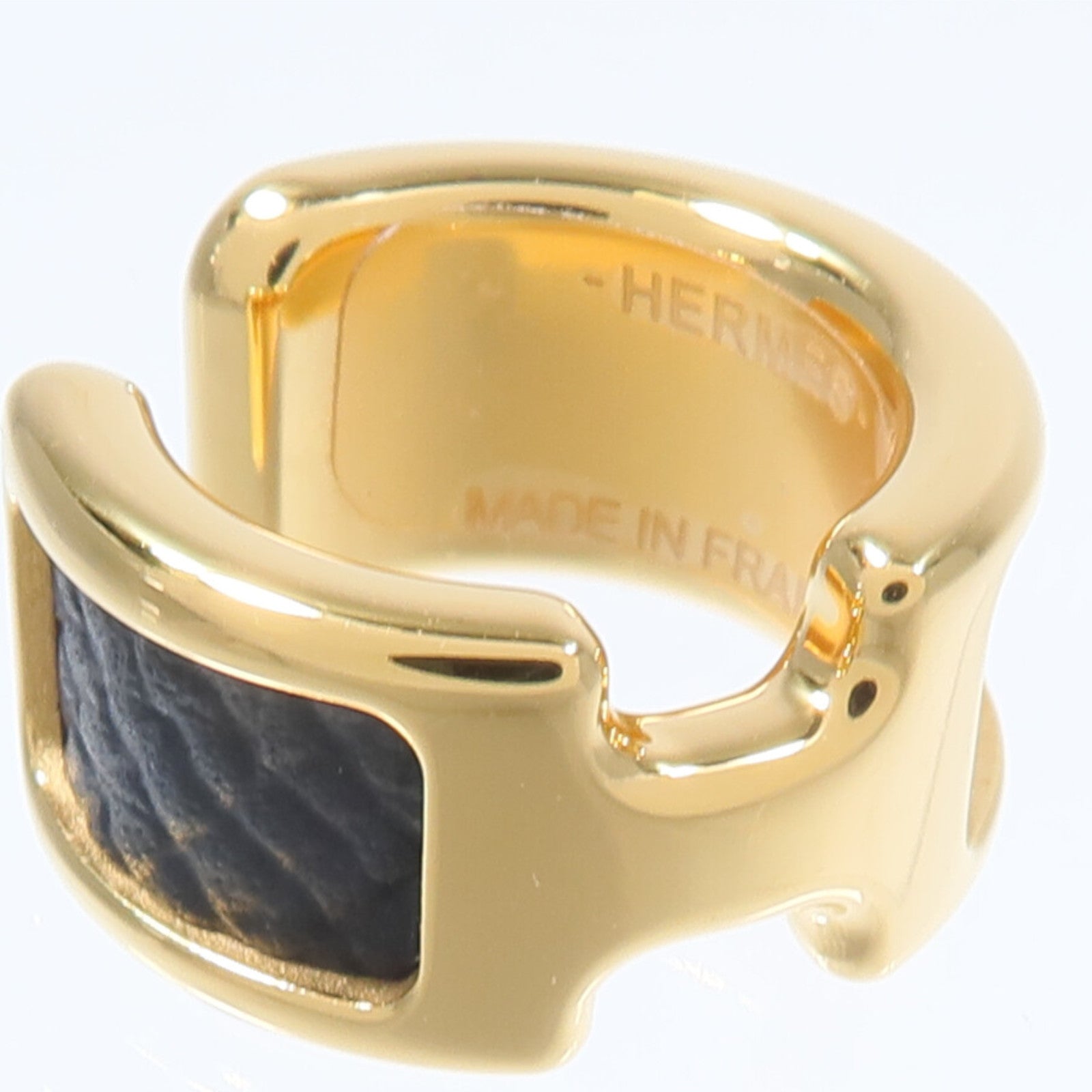 HERMES Epsom皮革/金屬Olympe Ear Cuff耳夾Noir