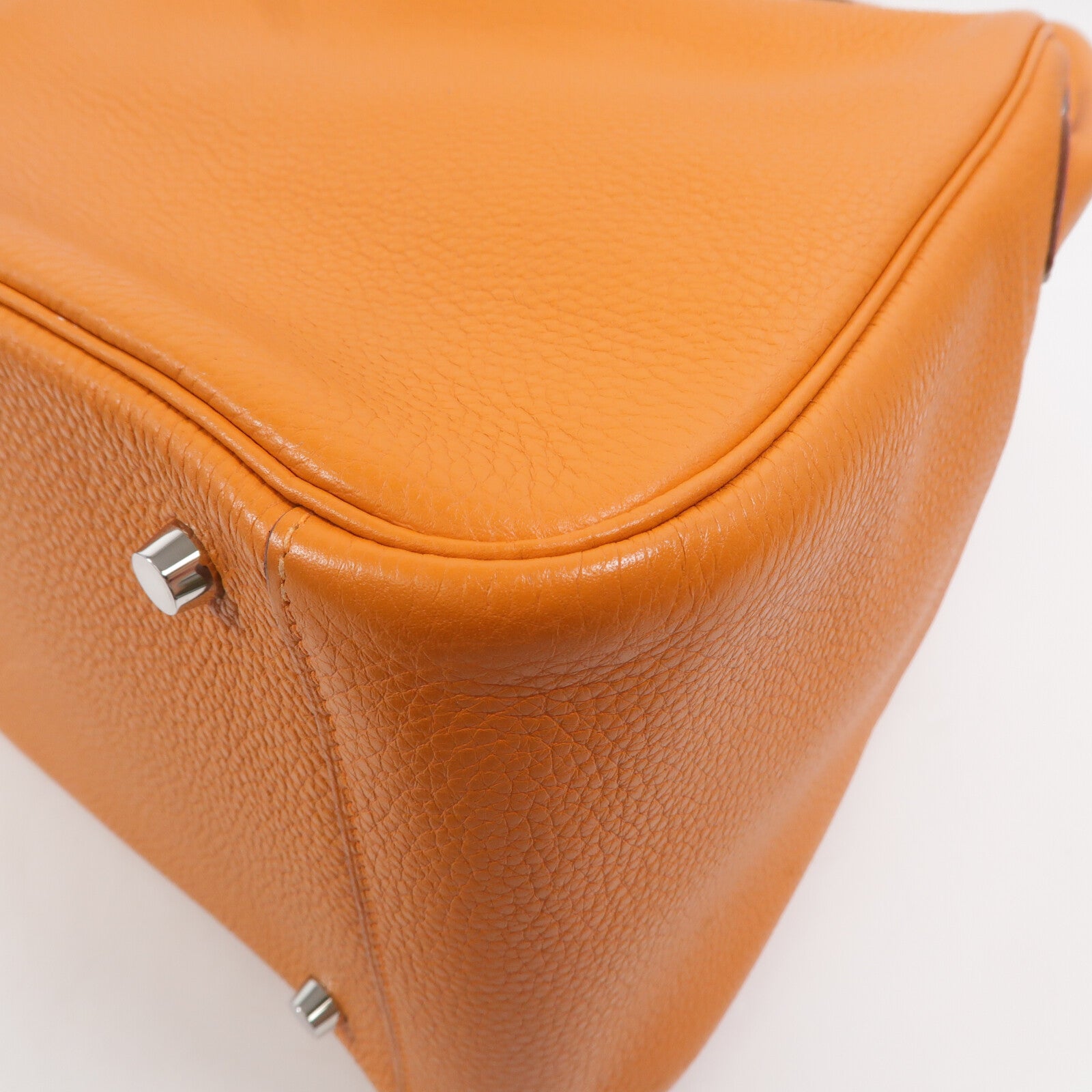 HERMES Clemence皮革Lindy 34銀扣手挽肩背兩用袋Orange