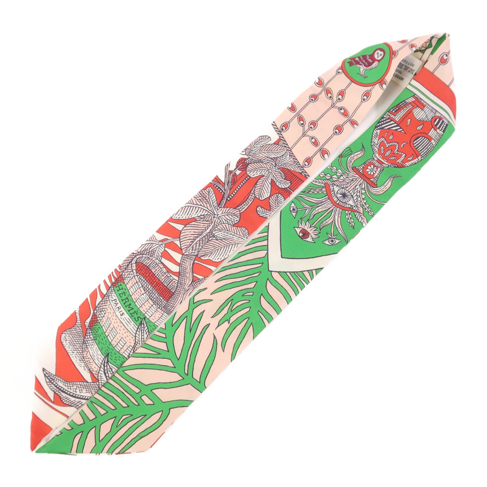 HERMES 絲質Twilly絲巾Pink/Green