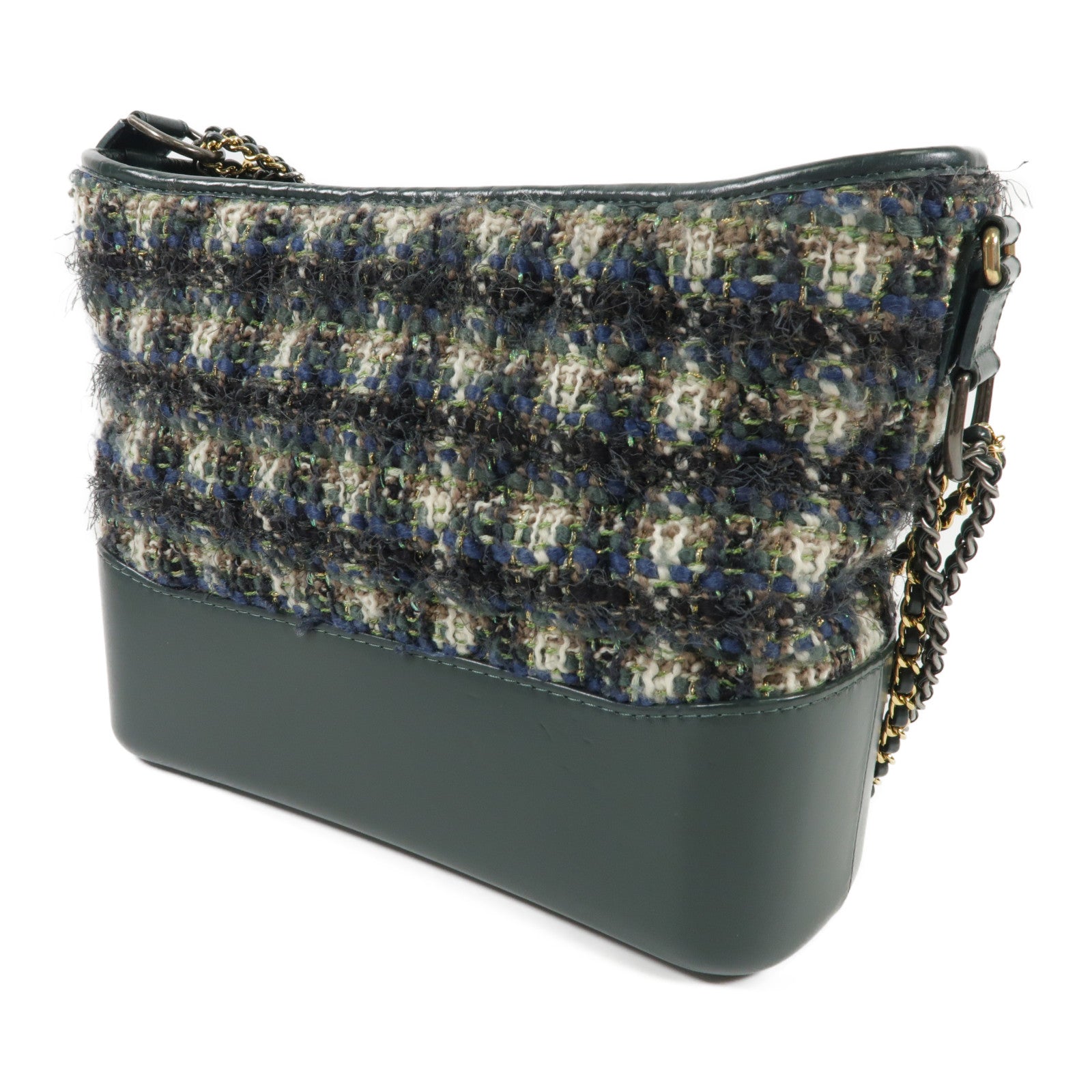 CHANEL 斜紋軟呢Gabrielle bag金扣/銀扣鏈帶肩背袋