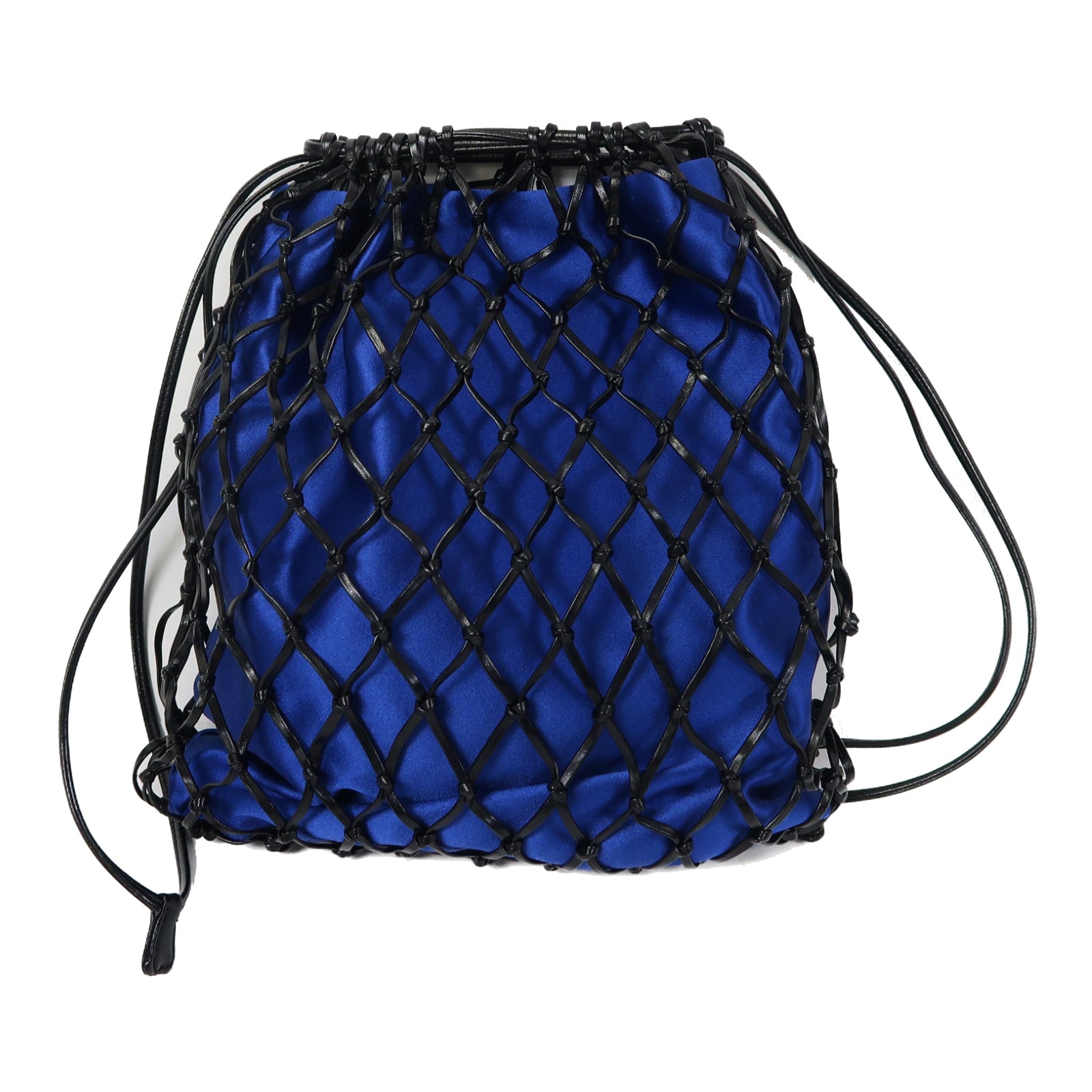 PRADA 緞布/網布Chain Shoulder銀扣鏈帶肩背袋藍色