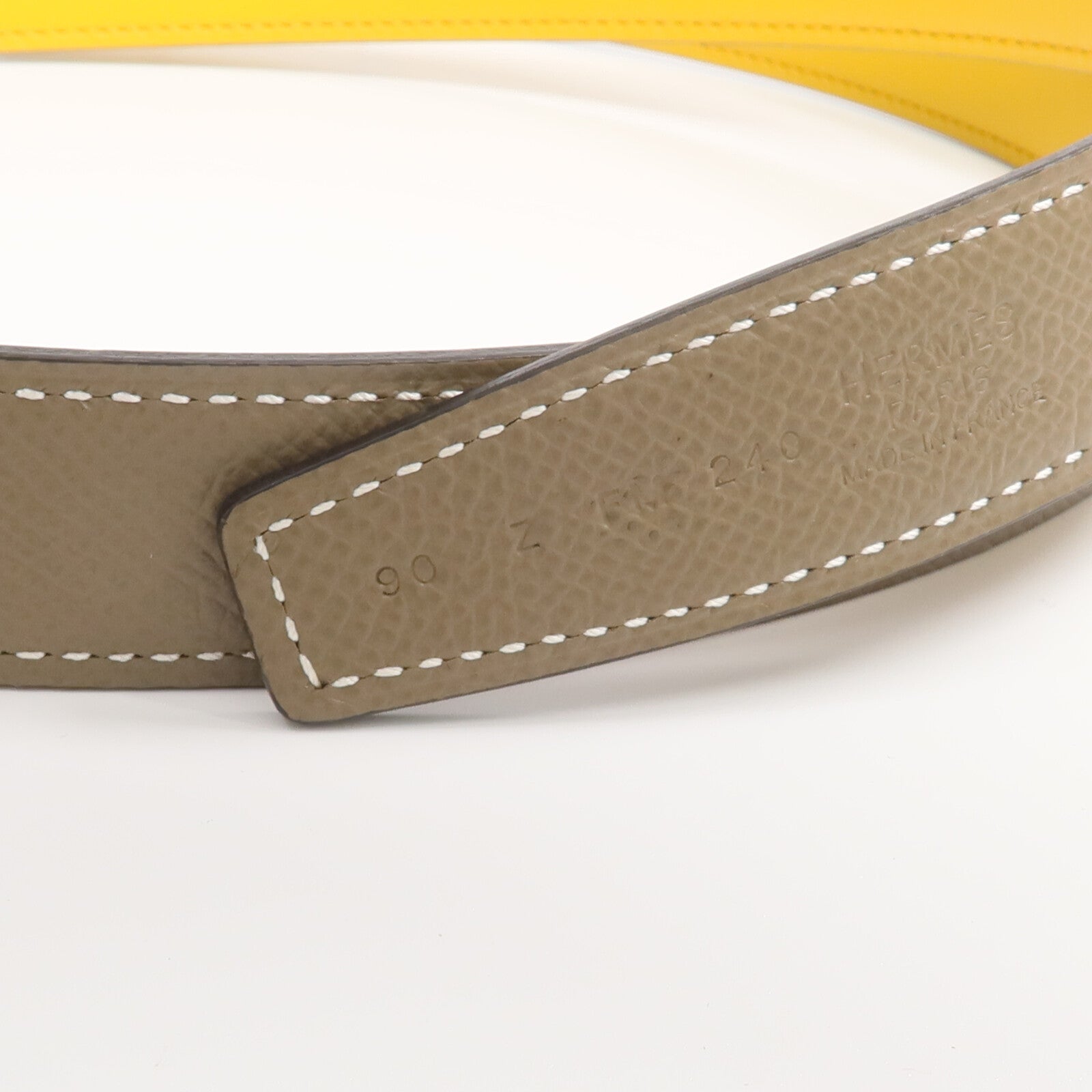 HERMES Epsom/Swift皮革Gamma Belt銀扣皮帶Etoupe/Jaune Ambre