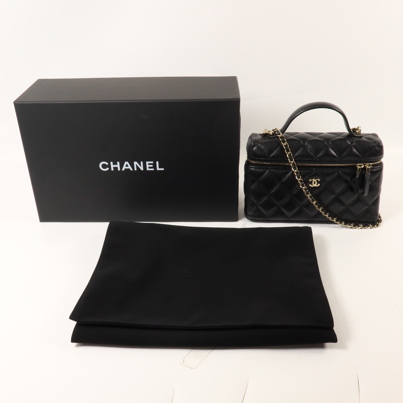 CHANEL 牛皮皮革Vanity Case鏈帶手挽肩背兩用袋