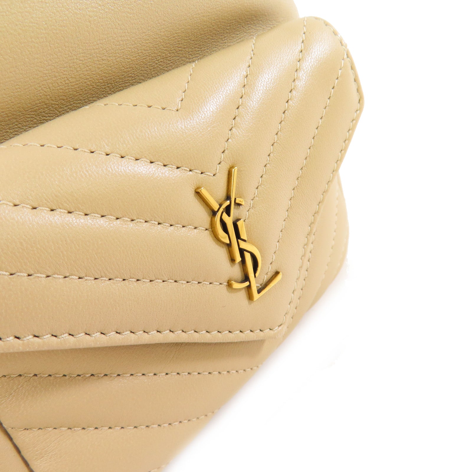 YVES SAINT LAURENT 【激減優惠】斜紋羊皮皮革 Joe Chain Shoulder Bag金扣鏈帶肩背袋杏色