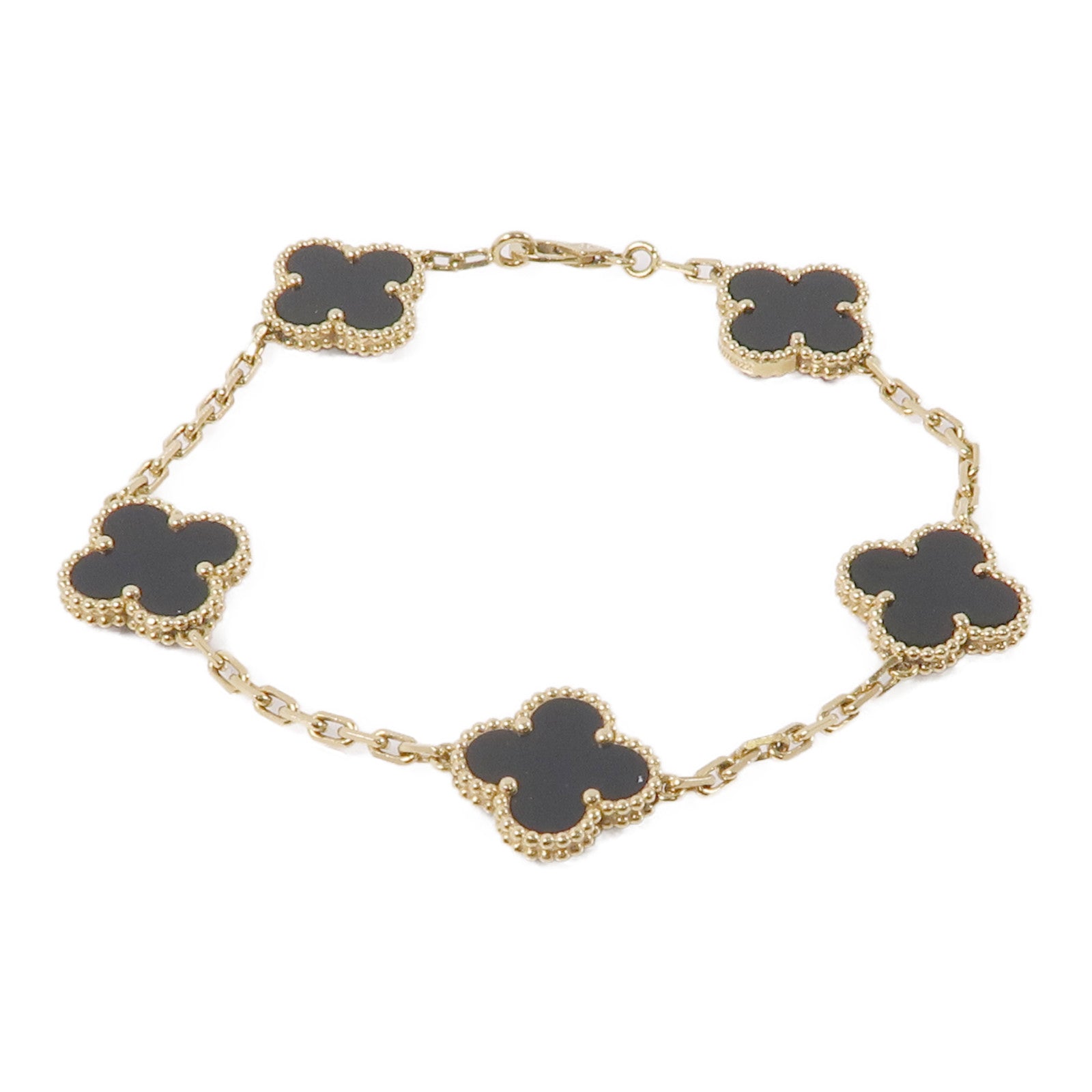 Van Cleef & Arpels 18K黃金5-Motif Alhambra Bracelet縞瑪瑙手鏈