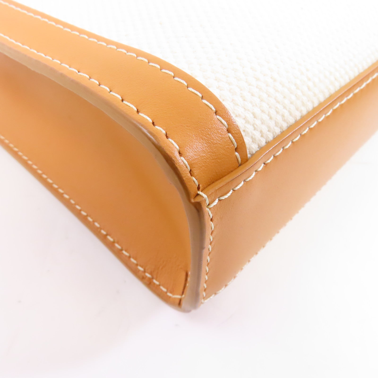 CELINE 帆布/皮革Mini Vertical Cabas金扣手挽肩背兩用袋白色/啡色