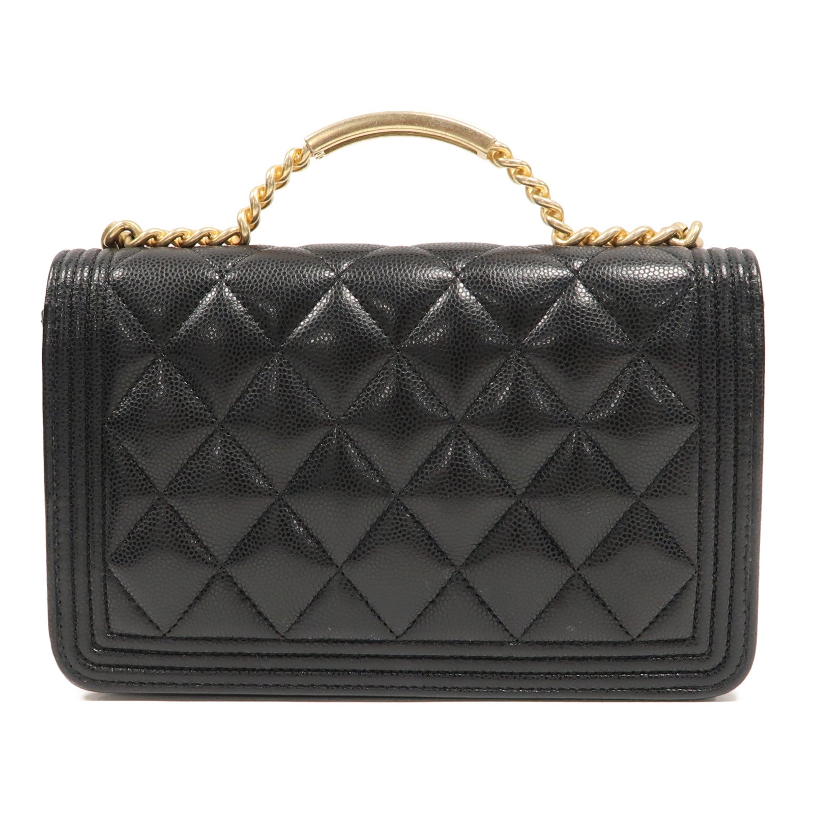 CHANEL Caviar皮革Boy Wallet On Chain金扣手挽肩背兩用袋黑色
