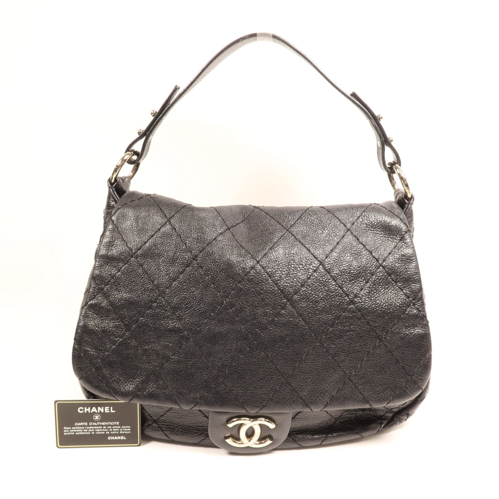 CHANEL 牛皮皮革Shoulder Bag銀扣肩背袋
