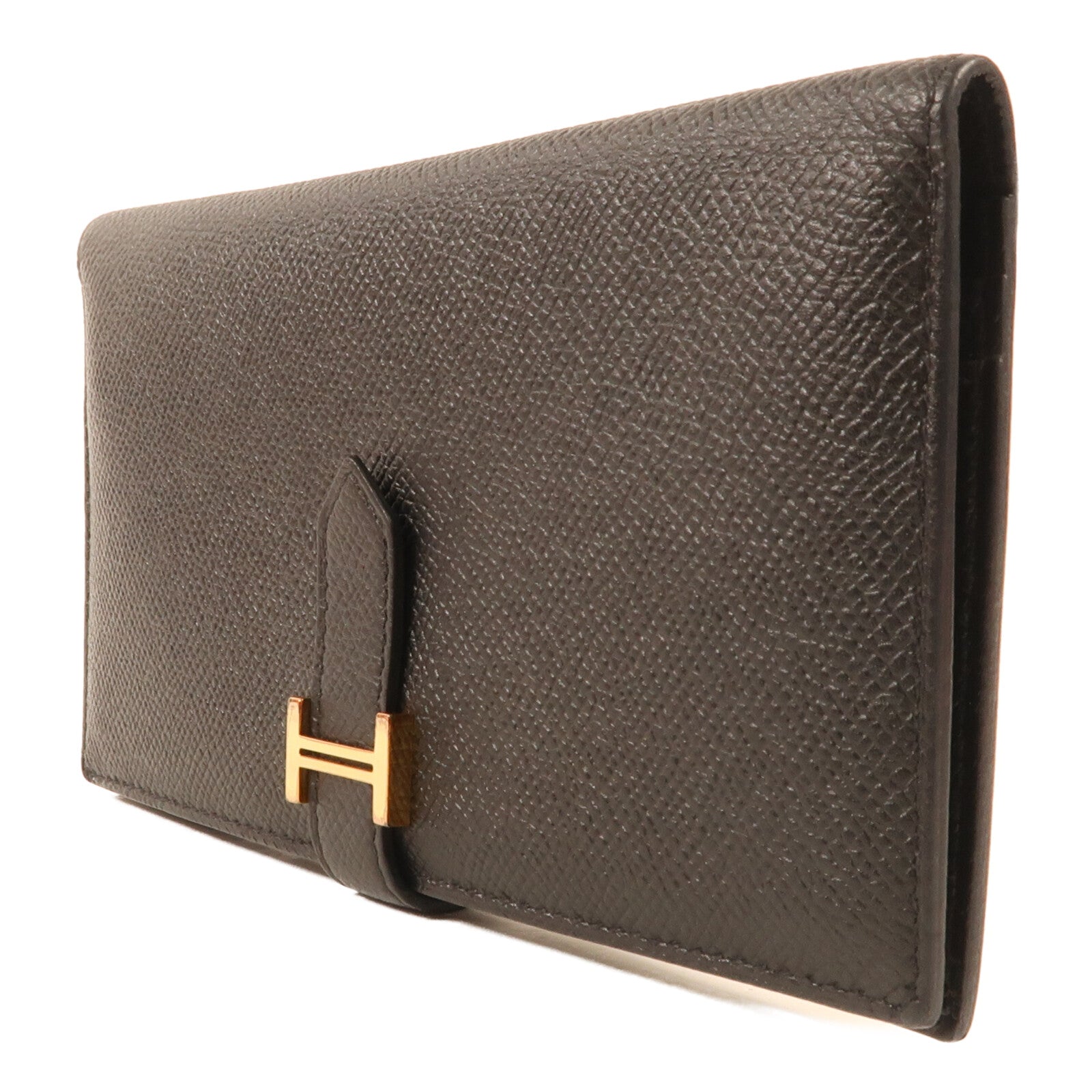 HERMES Chevre皮革Bearn Long Wallet金扣長錢包Noir