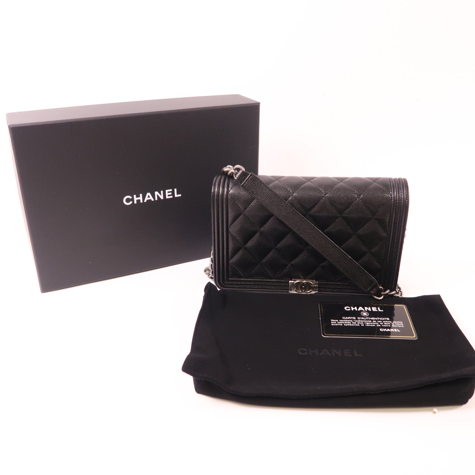 CHANEL CC SHW Boy WOC Wallet On Chain Chain Shoulder Bag Calfskin Leather Black