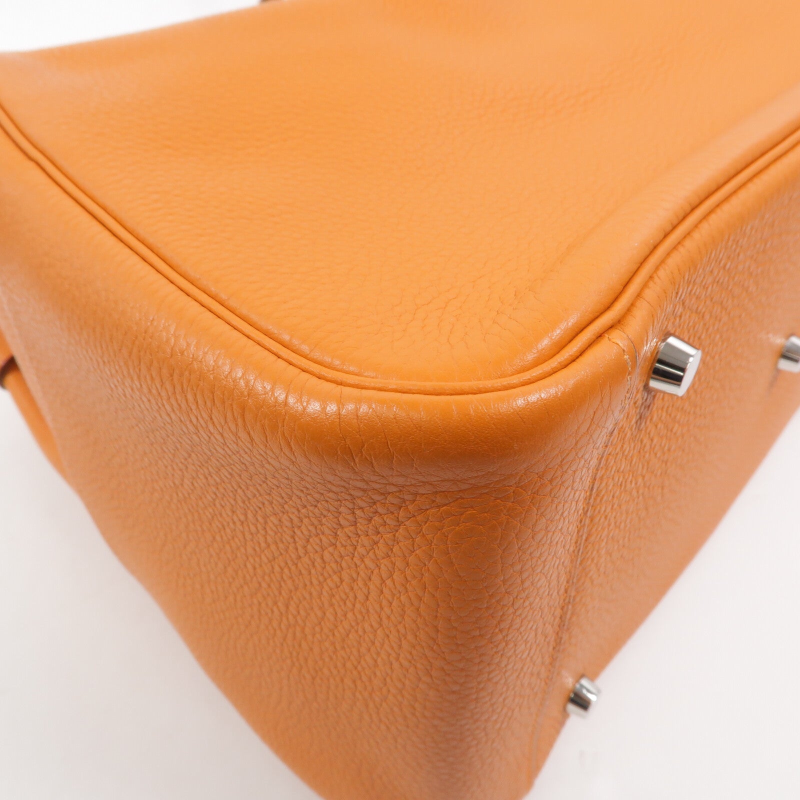 HERMES Clemence皮革Lindy 34銀扣手挽肩背兩用袋Orange