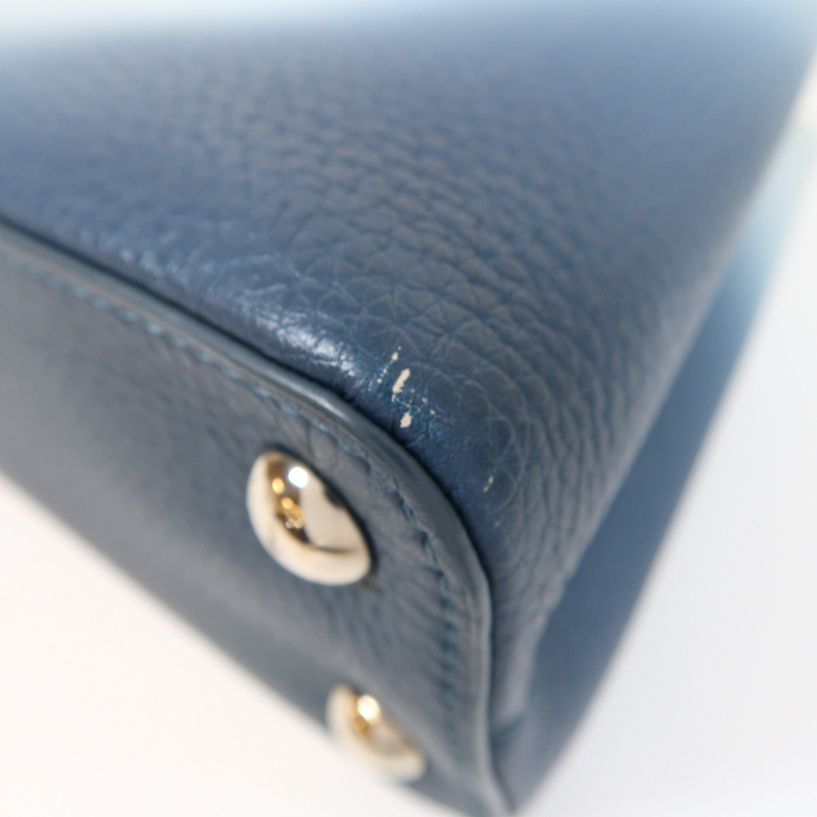 LOUIS VUITTON 牛皮皮革Capucines BB銀扣手挽肩背兩用袋白色/藍色