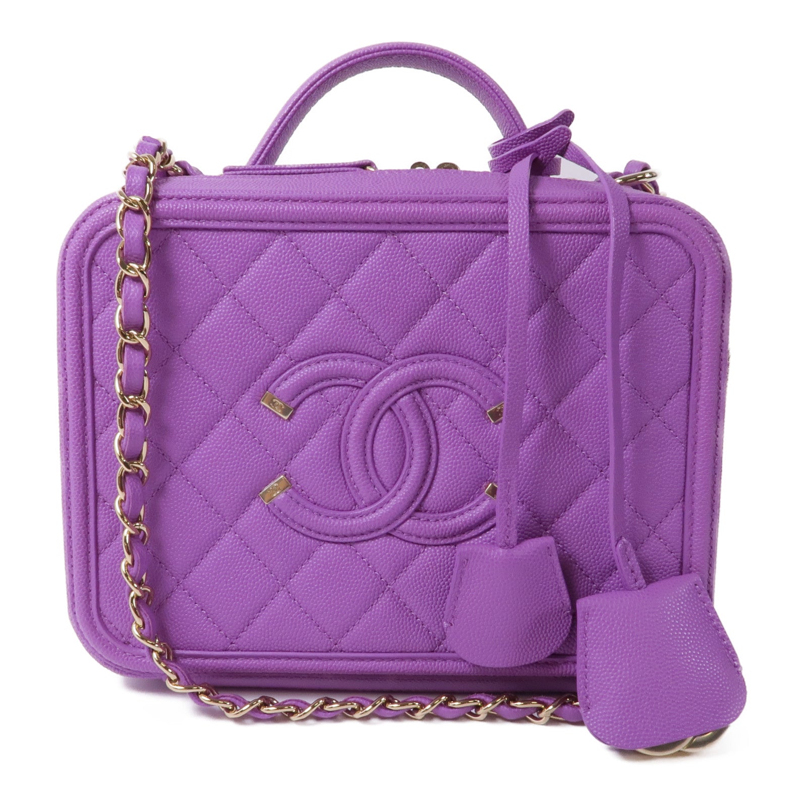 CHANEL 牛皮皮革Filigree Vanity Case金扣手挽肩背兩用袋