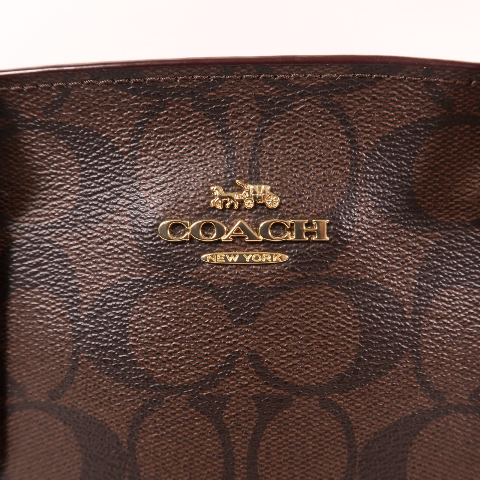 COACH 塗層帆布Handbag金扣肩背袋棕色/紅色