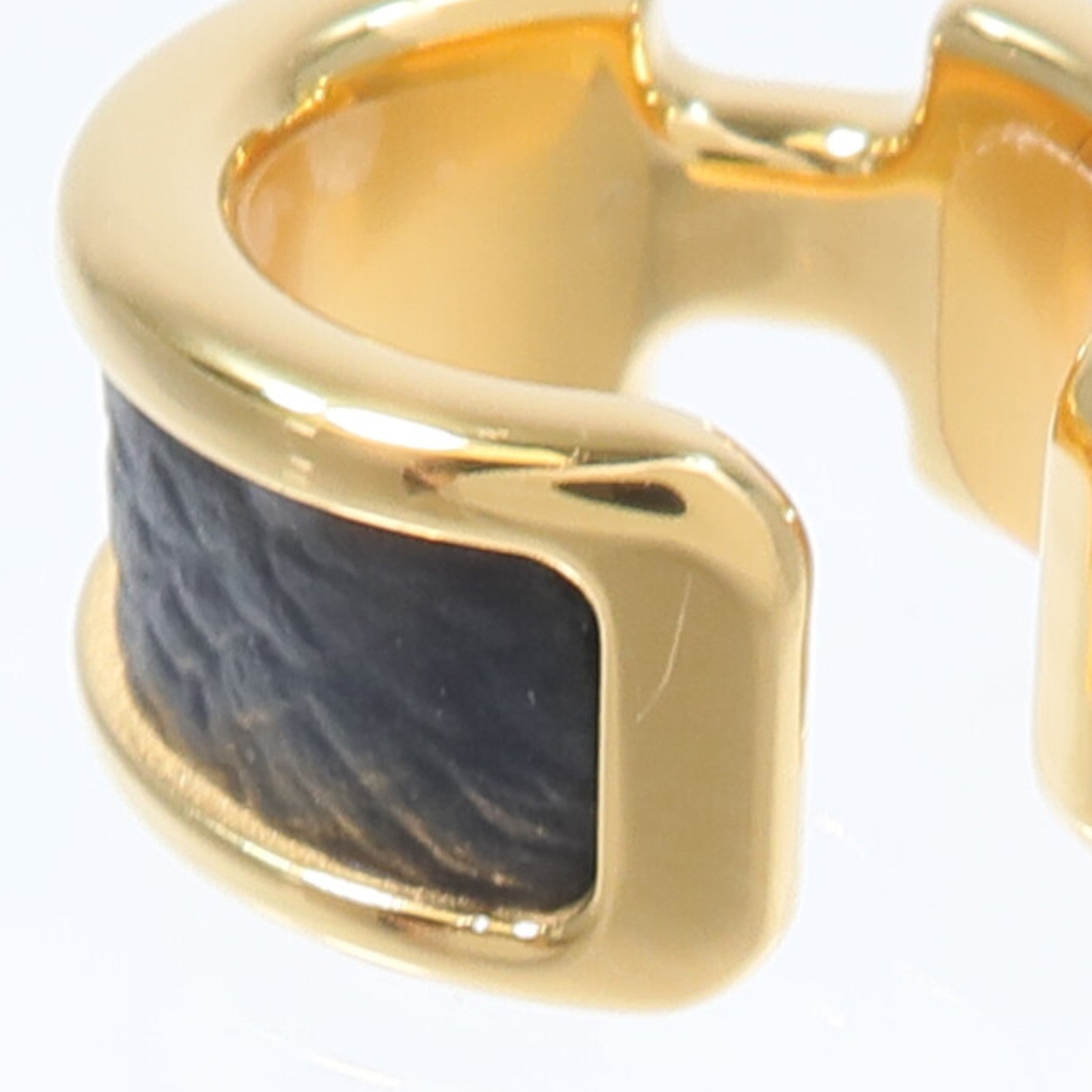HERMES Epsom皮革/金屬Olympe Ear Cuff耳夾Noir