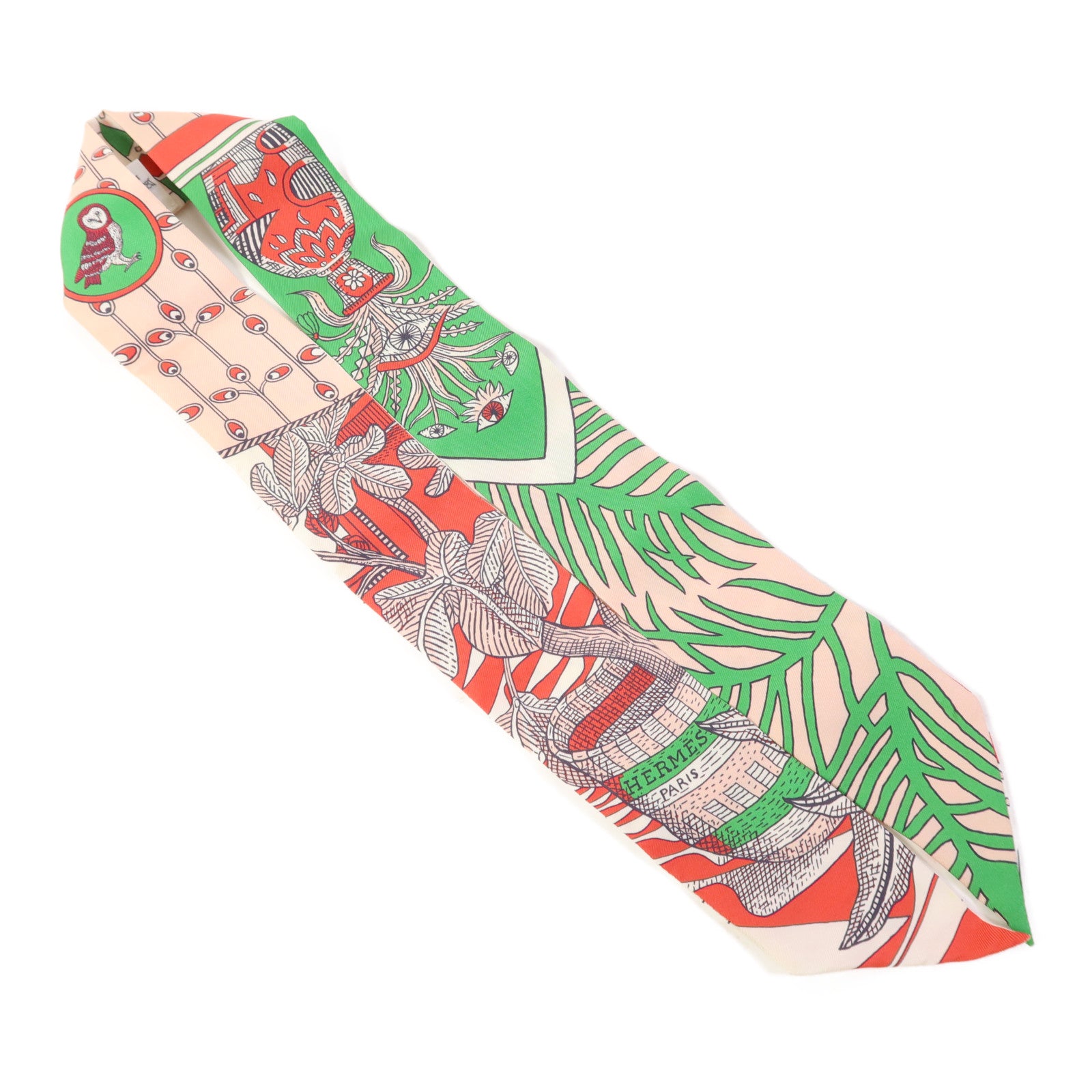 HERMES 絲質Twilly絲巾Pink/Green