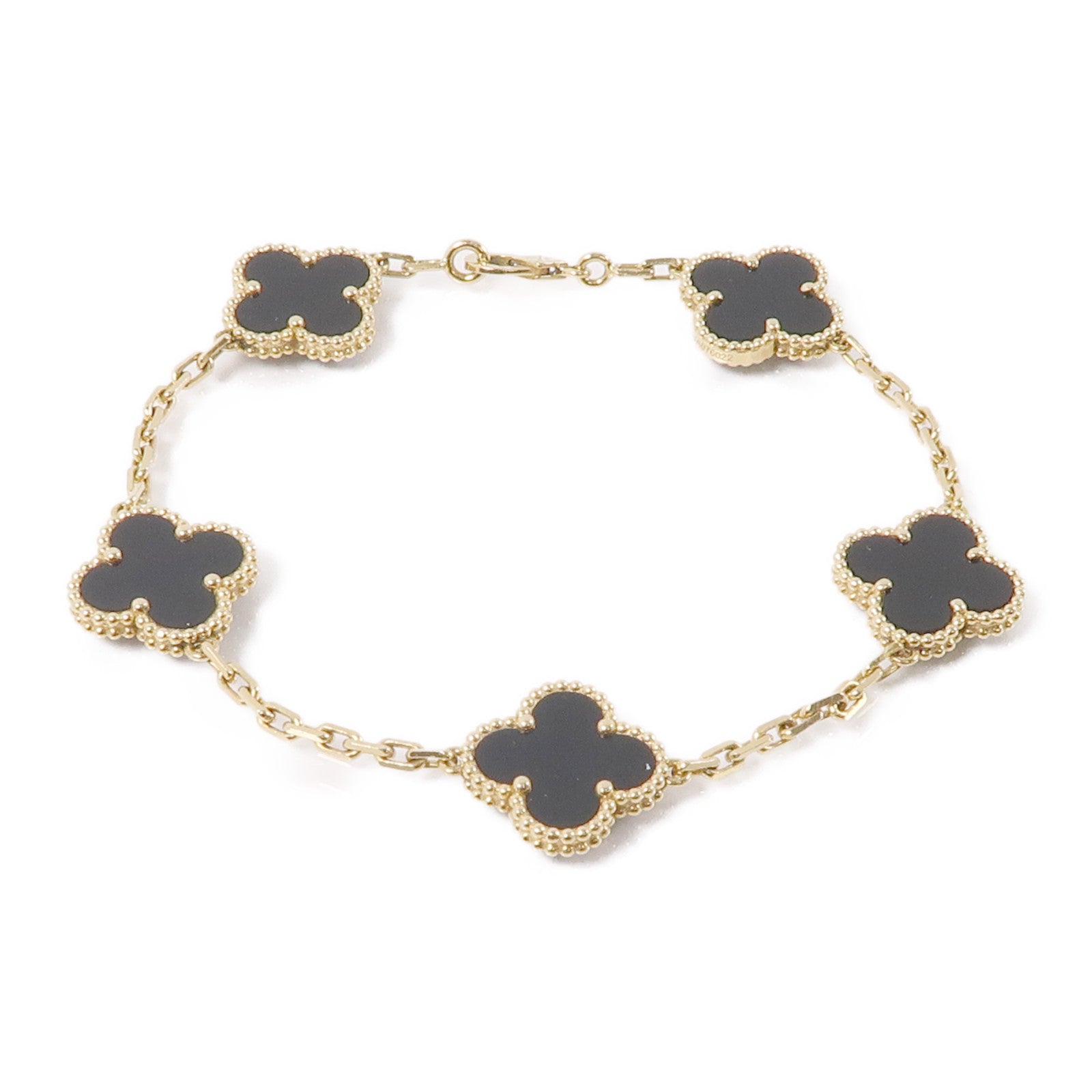 Van Cleef & Arpels 18K黃金5-Motif Alhambra Bracelet縞瑪瑙手鏈