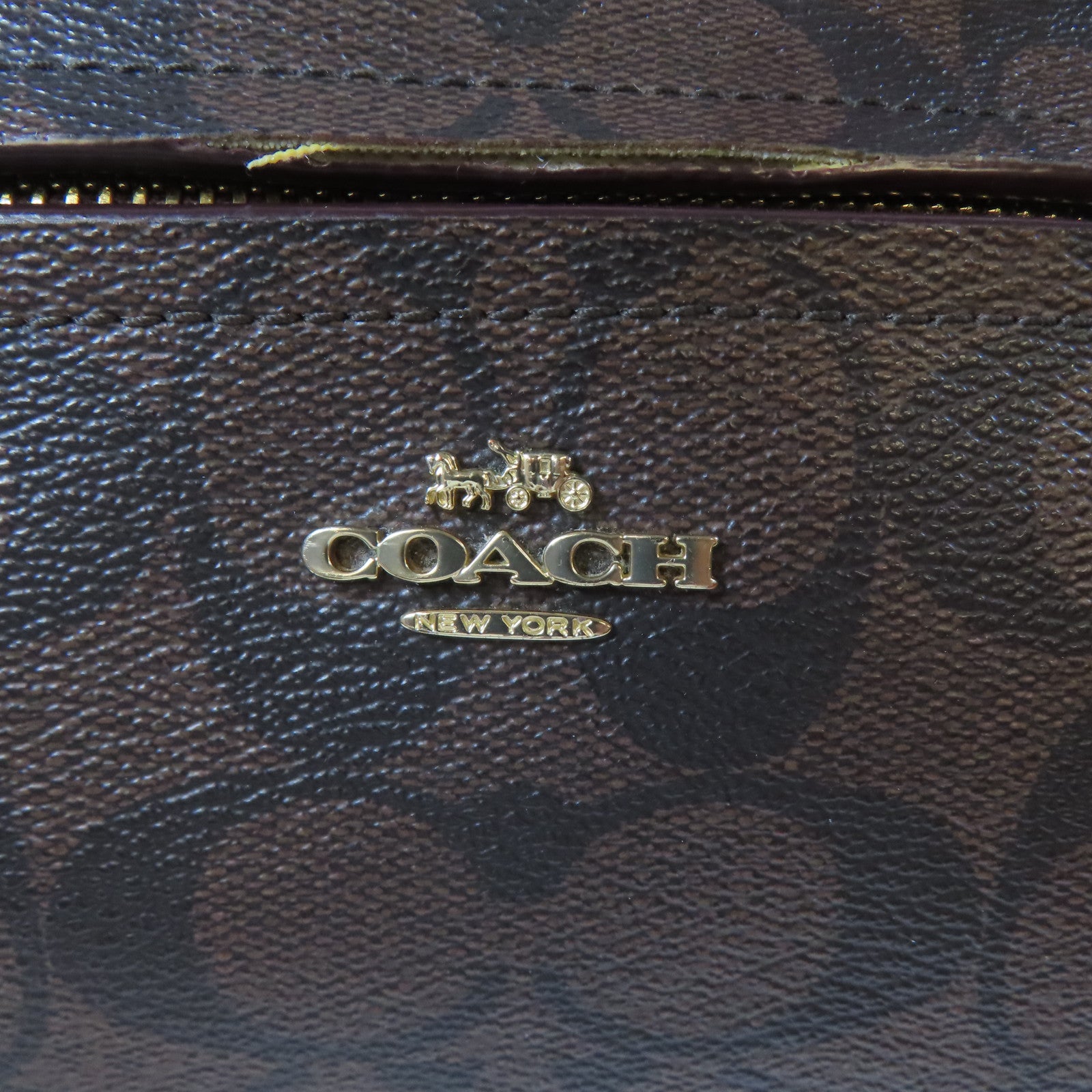 COACH 塗層帆布2 Way Shoulder金扣手挽肩背兩用袋啡色/紅色