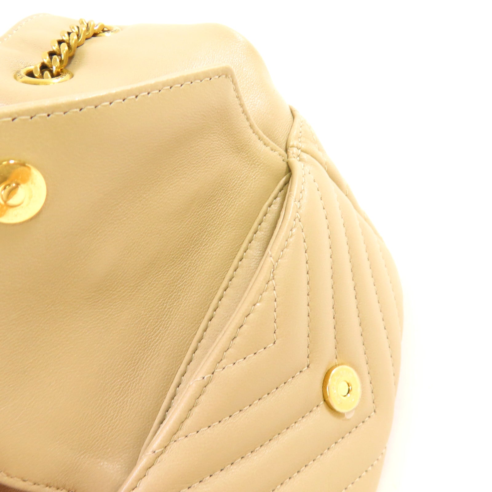 YVES SAINT LAURENT 【激減優惠】斜紋羊皮皮革 Joe Chain Shoulder Bag金扣鏈帶肩背袋杏色