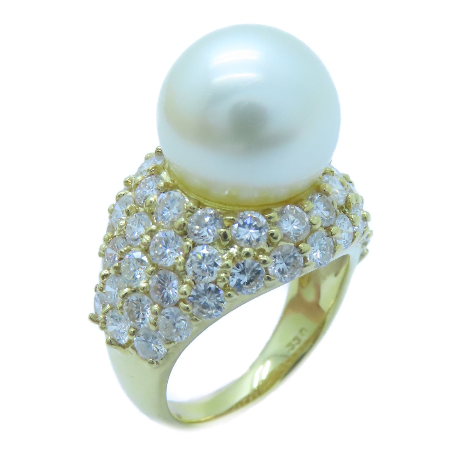 JEWELRY 18K黃金Pearl Diamond Ring 12.9mm珍珠/0.89ct鑽石戒指US#6.25
