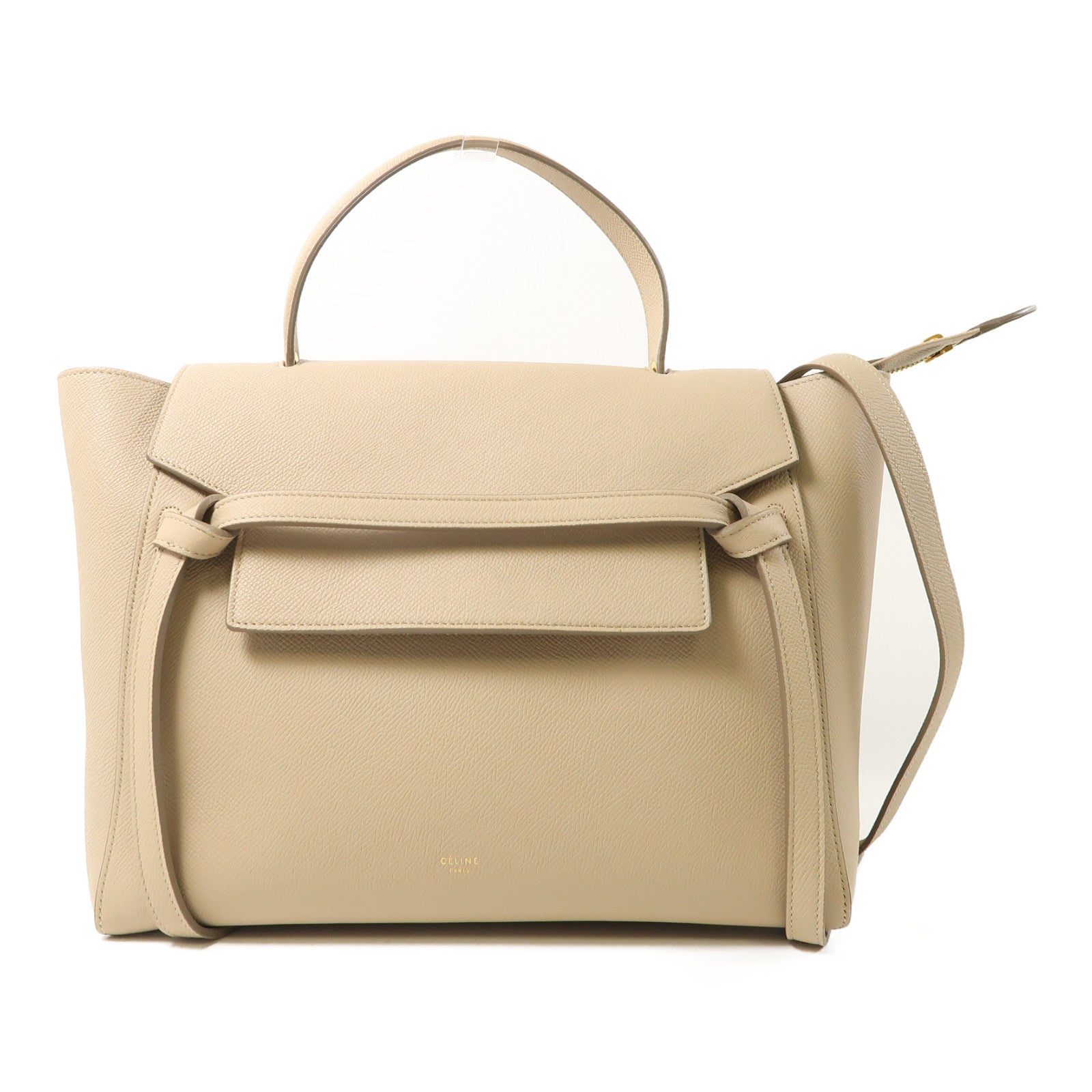 CELINE 牛皮皮革Belt Bag金扣手挽肩背兩用袋米色