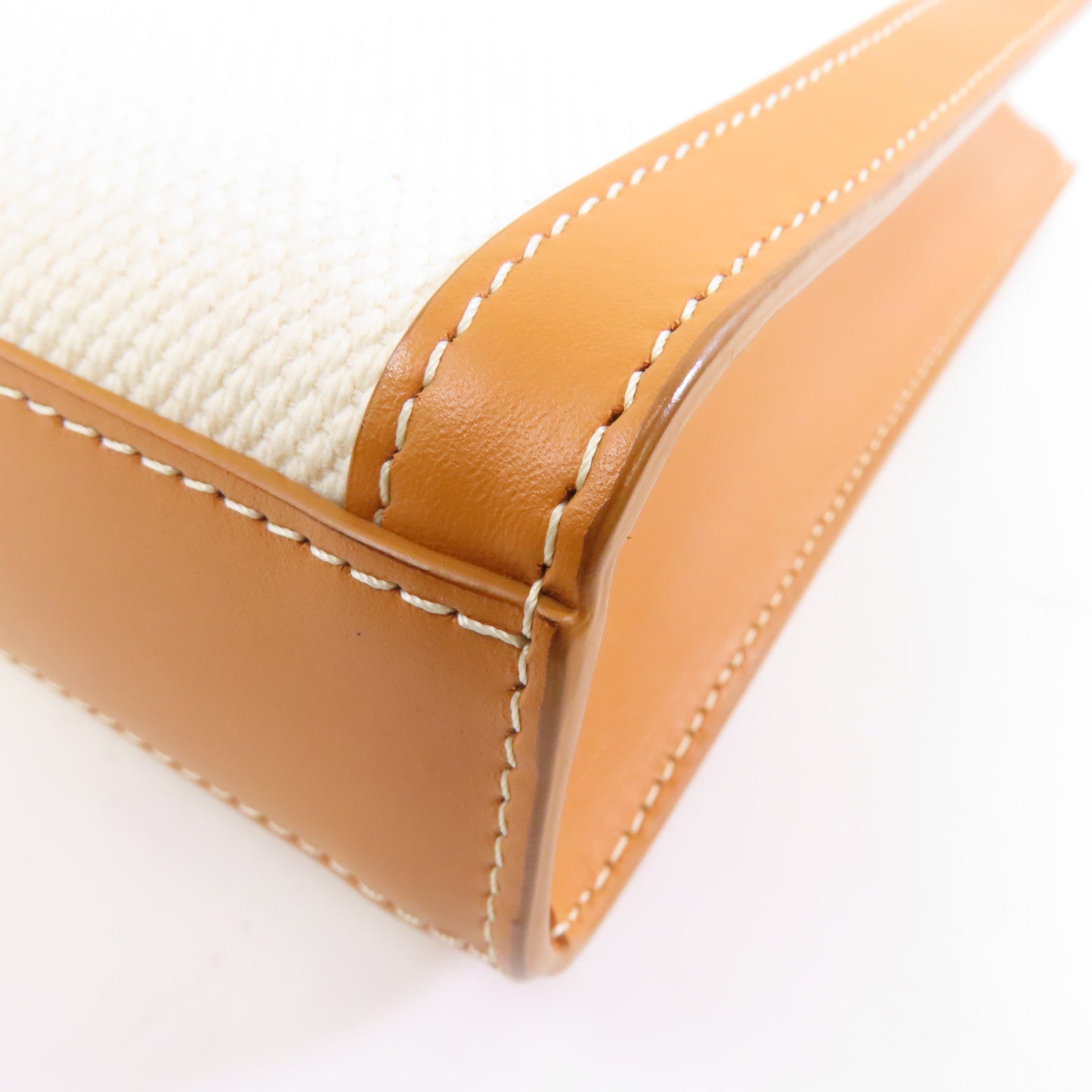 CELINE 帆布/皮革Mini Vertical Cabas金扣手挽肩背兩用袋白色/啡色