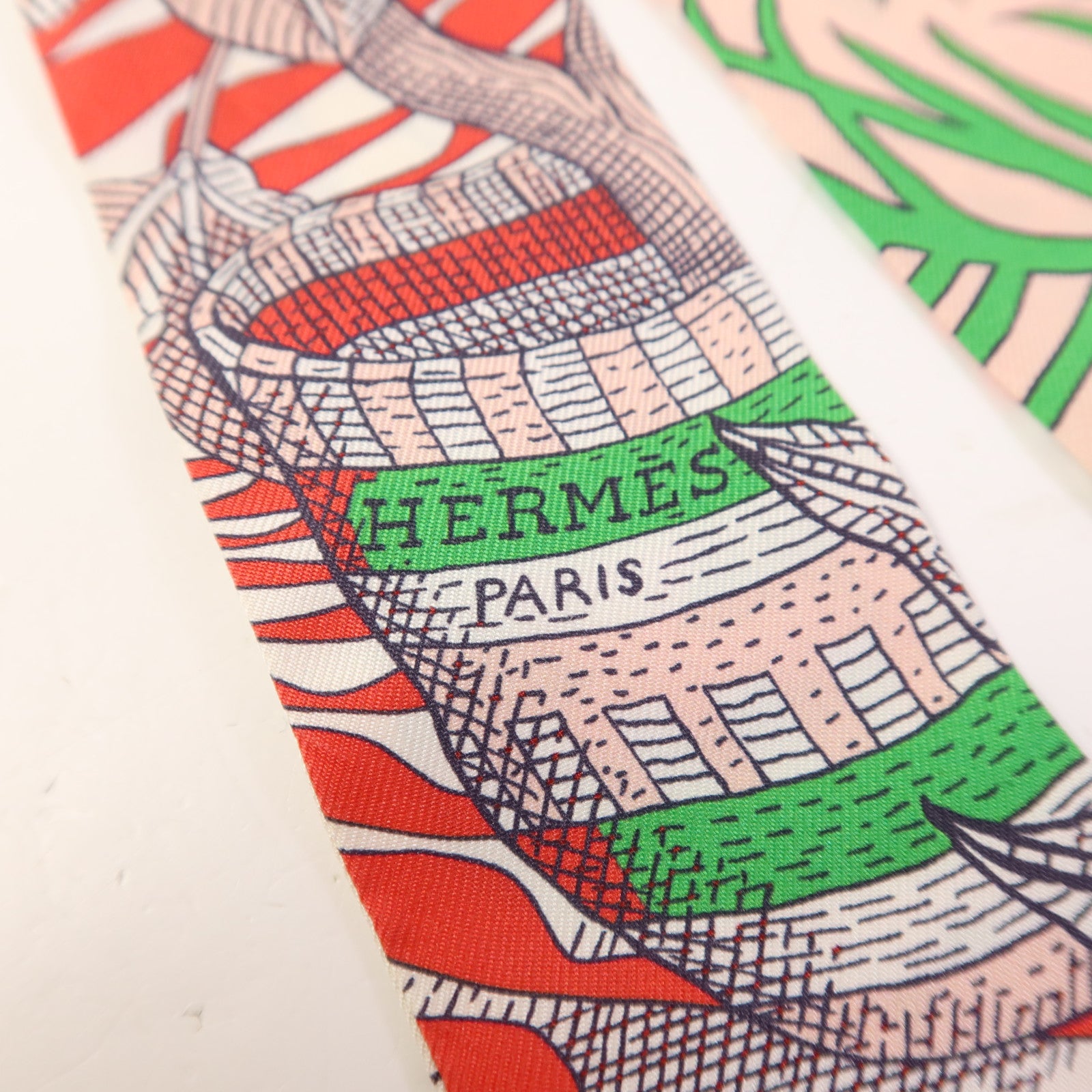 HERMES 絲質Twilly絲巾Pink/Green