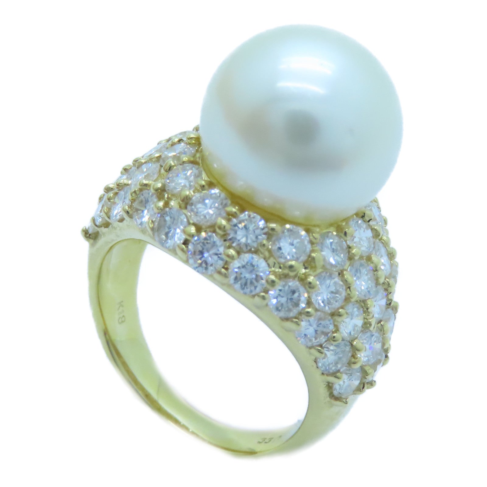 JEWELRY 18K黃金Pearl Diamond Ring 12.9mm珍珠/0.89ct鑽石戒指US#6.25