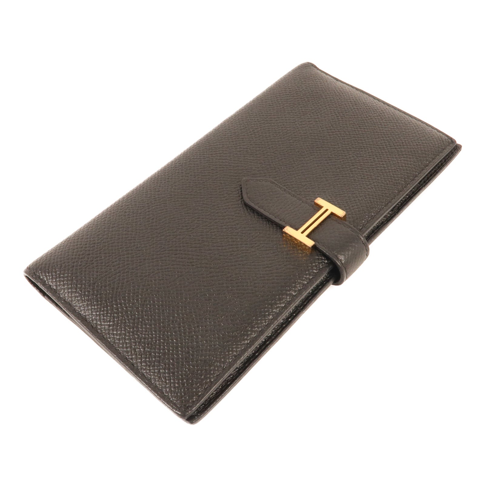 HERMES Chevre皮革Bearn Long Wallet金扣長錢包Noir
