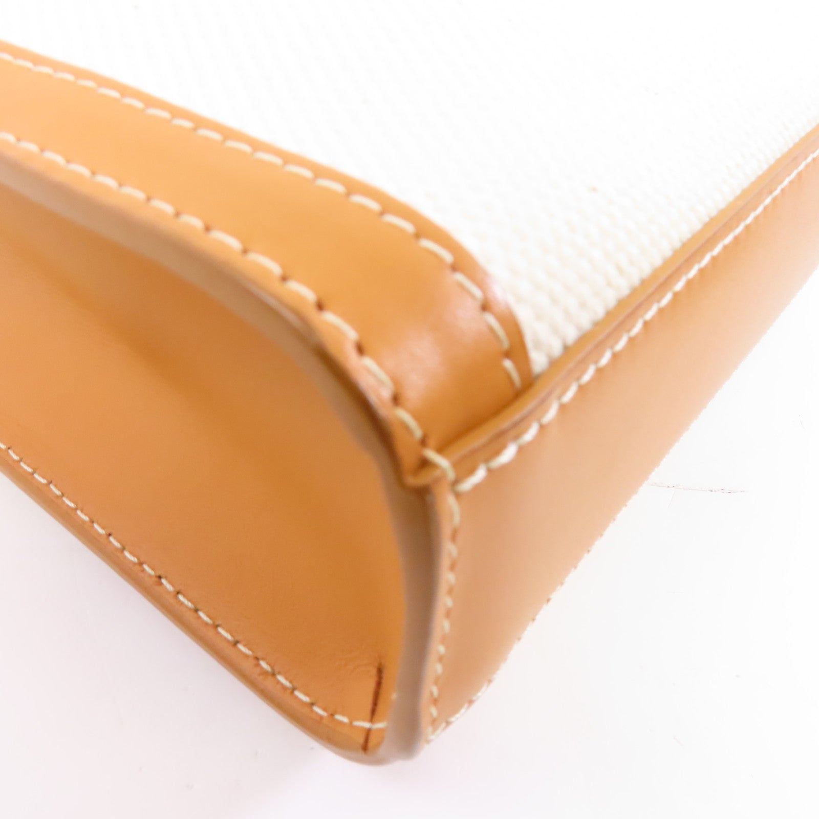 CELINE 帆布/皮革Mini Vertical Cabas金扣手挽肩背兩用袋白色/啡色