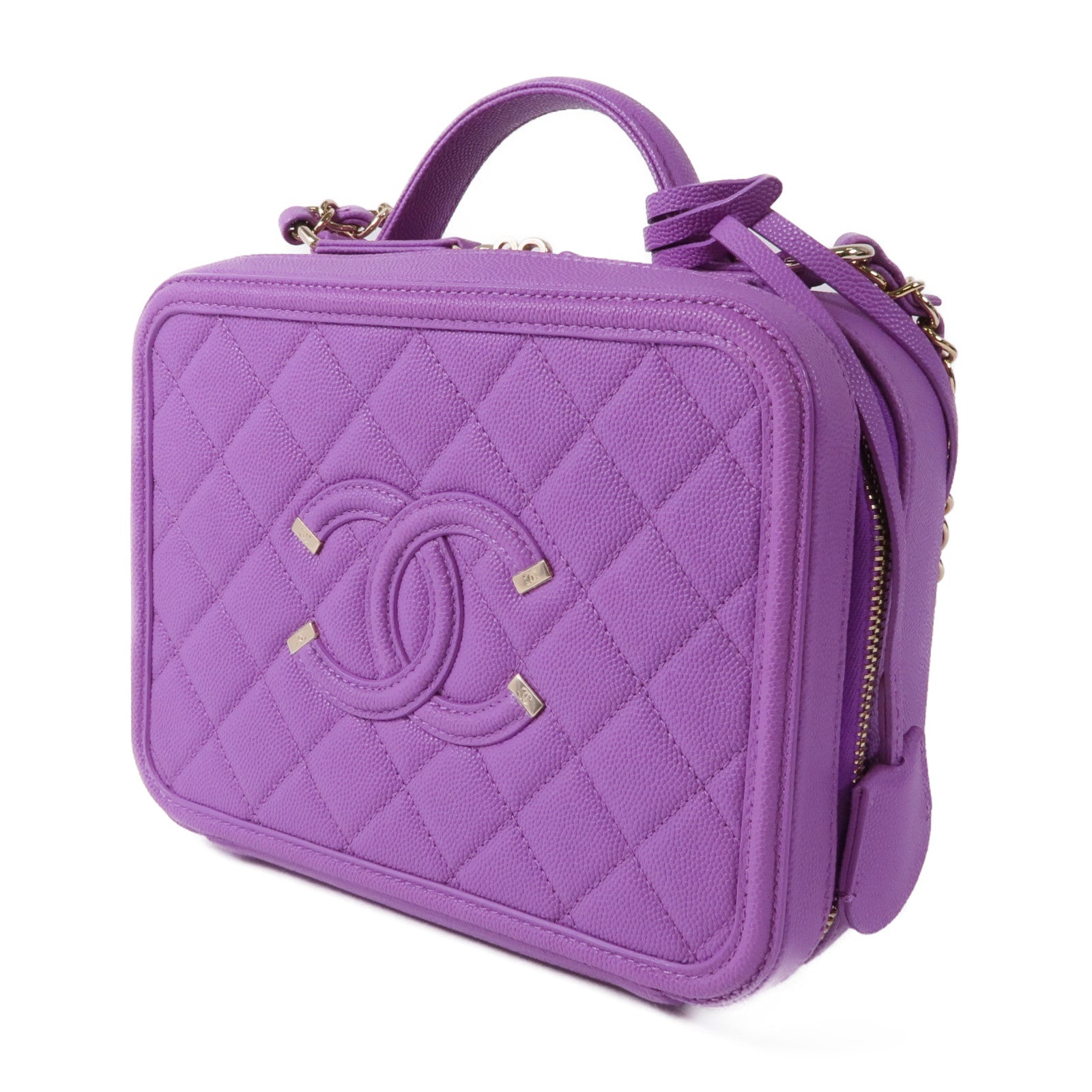 CHANEL 牛皮皮革Filigree Vanity Case金扣手挽肩背兩用袋