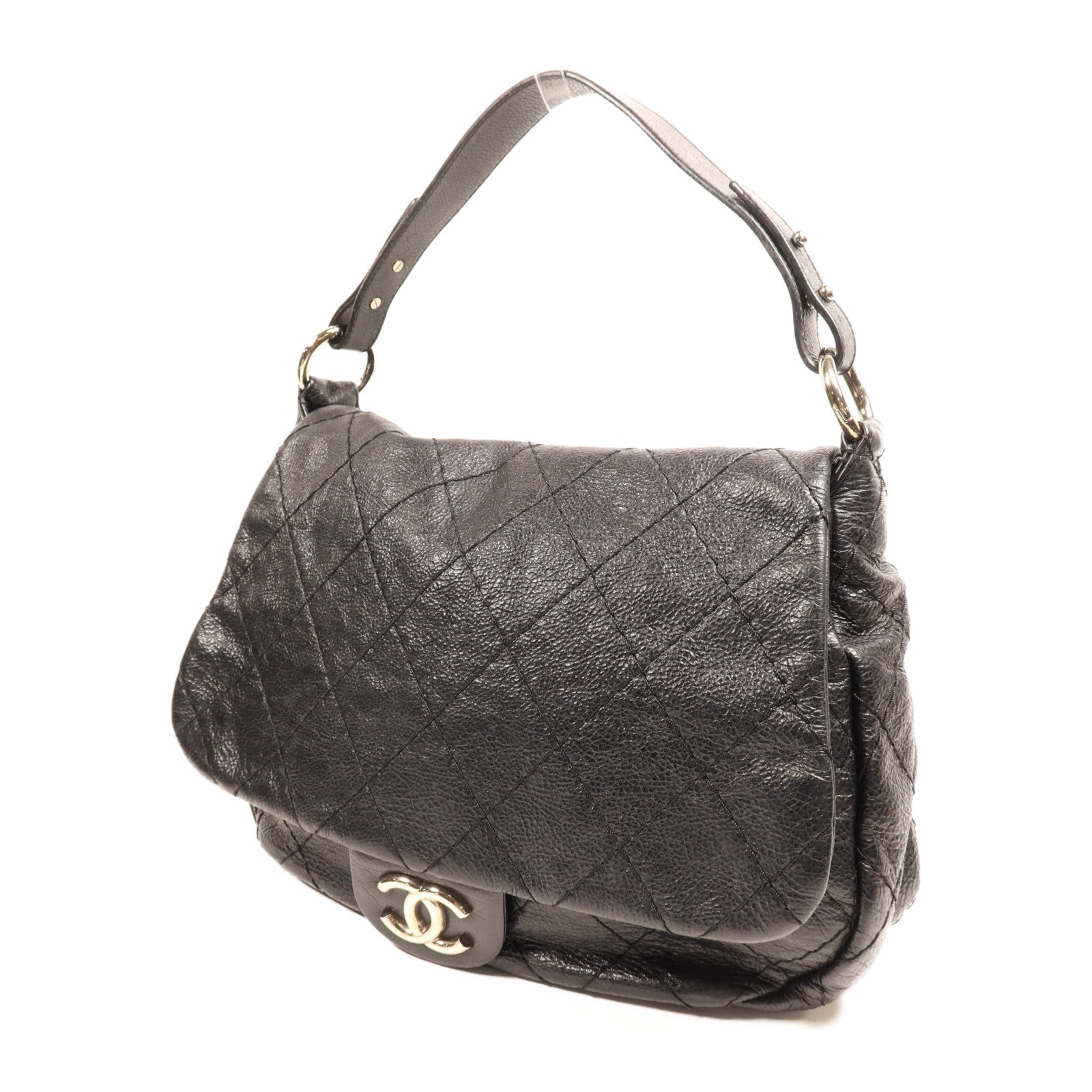 CHANEL 牛皮皮革Shoulder Bag銀扣肩背袋