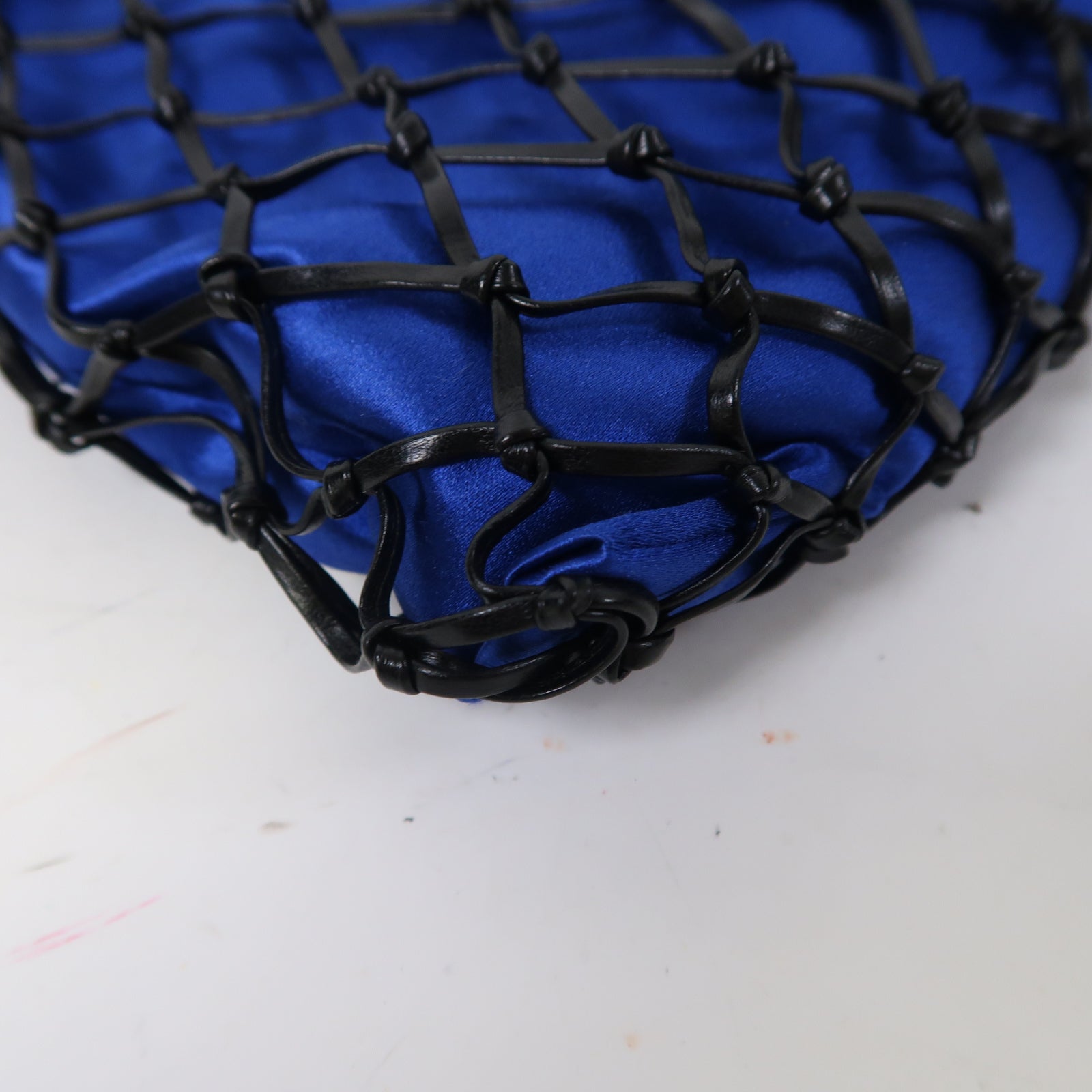 PRADA 緞布/網布Chain Shoulder銀扣鏈帶肩背袋藍色
