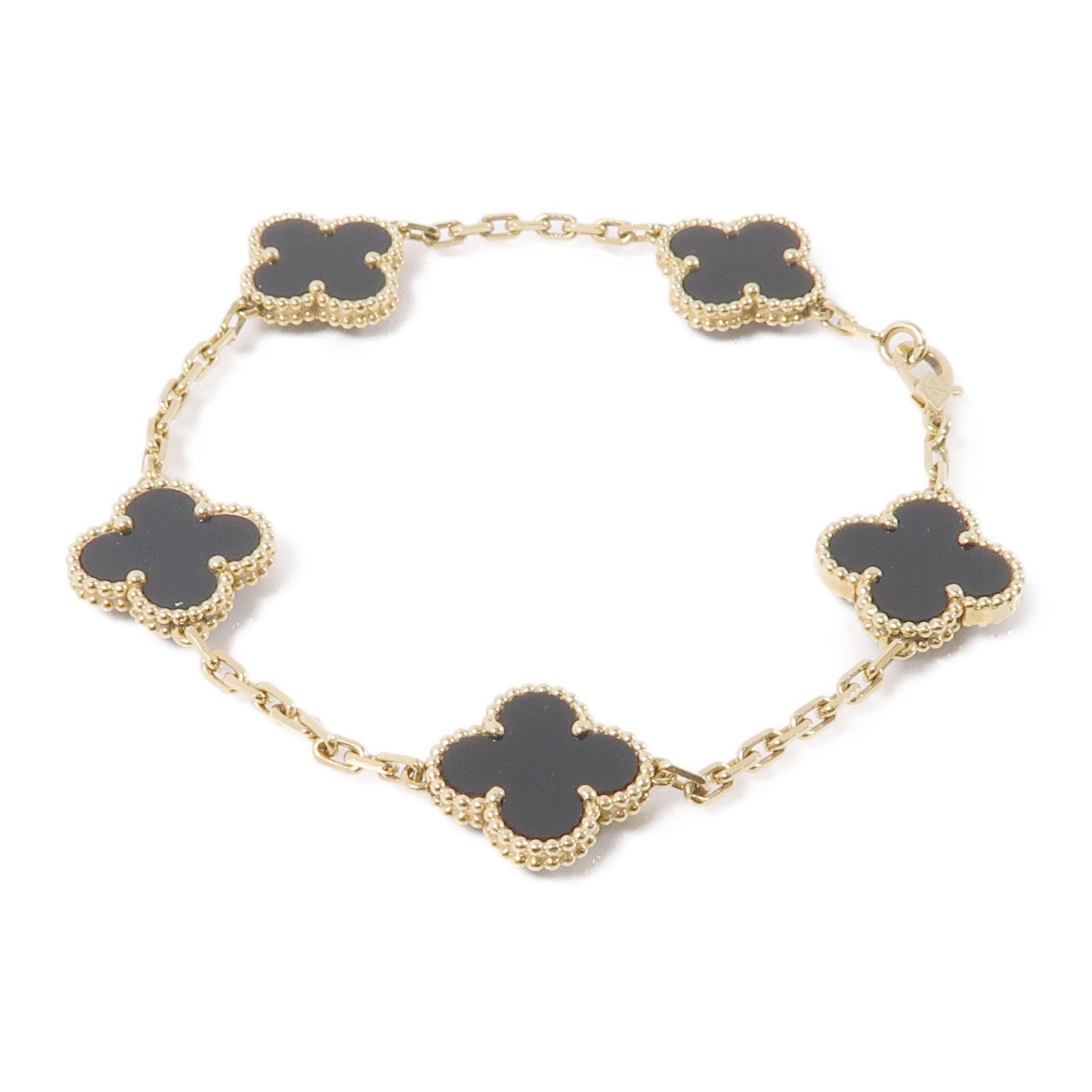 Van Cleef & Arpels 18K黃金5-Motif Alhambra Bracelet縞瑪瑙手鏈
