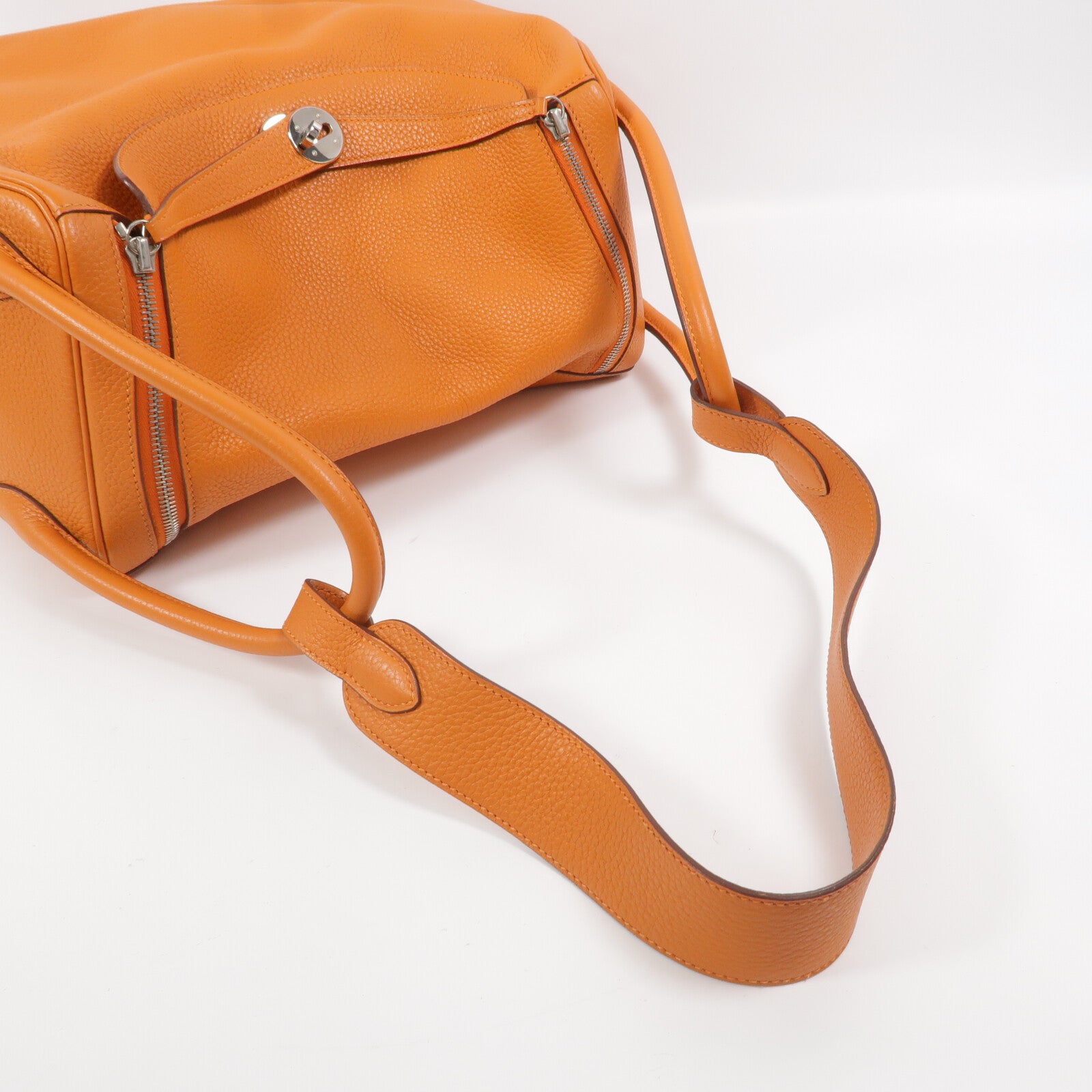 HERMES Clemence皮革Lindy 34銀扣手挽肩背兩用袋Orange