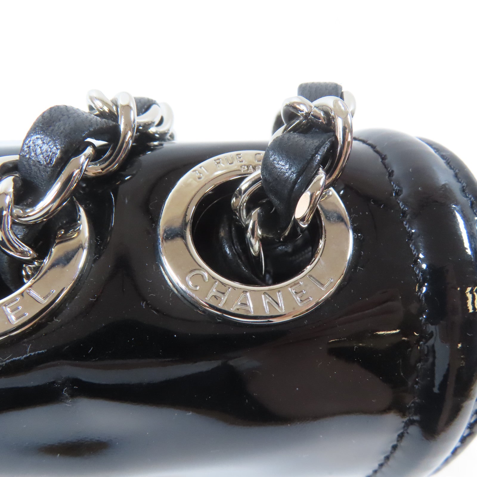 CHANEL 【激減優惠】漆皮皮革Chain Shoulder Bag銀扣鏈帶肩背袋黑色