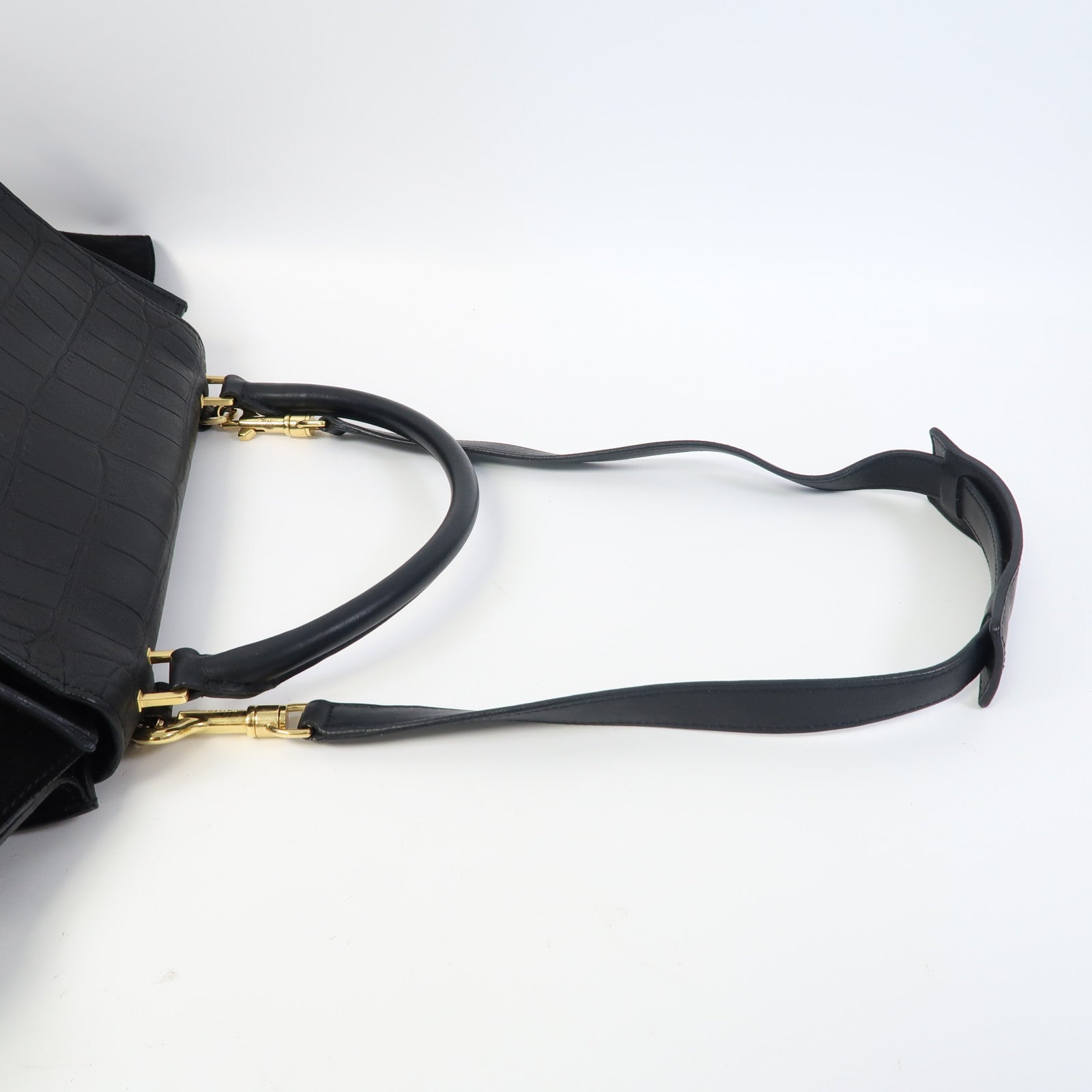 CELINE 牛皮皮革/麂皮皮革Trapeze金扣手挽肩背兩用袋黑色