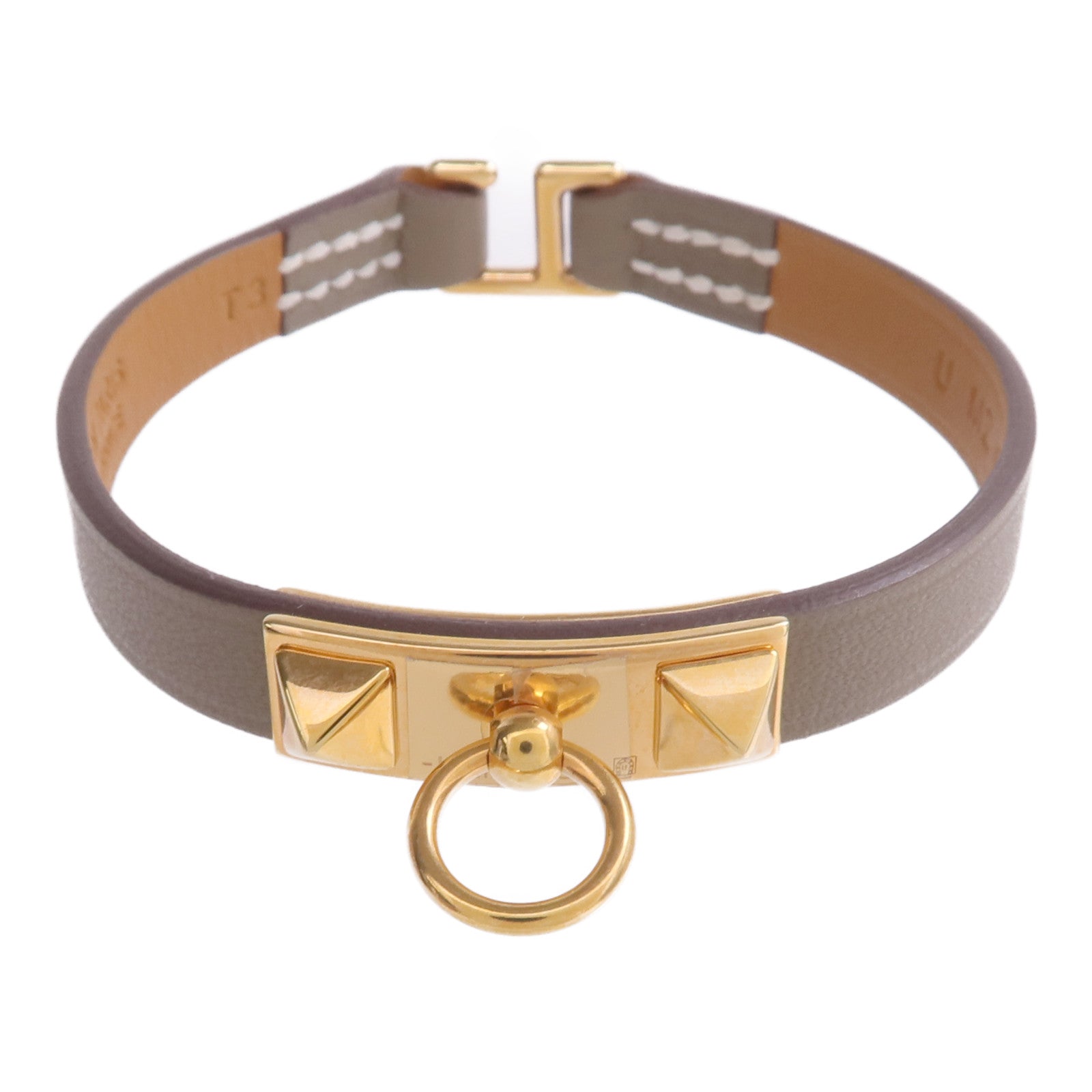 HERMES Swift皮革Rivale Mini Bracelet金扣手帶Etoupe