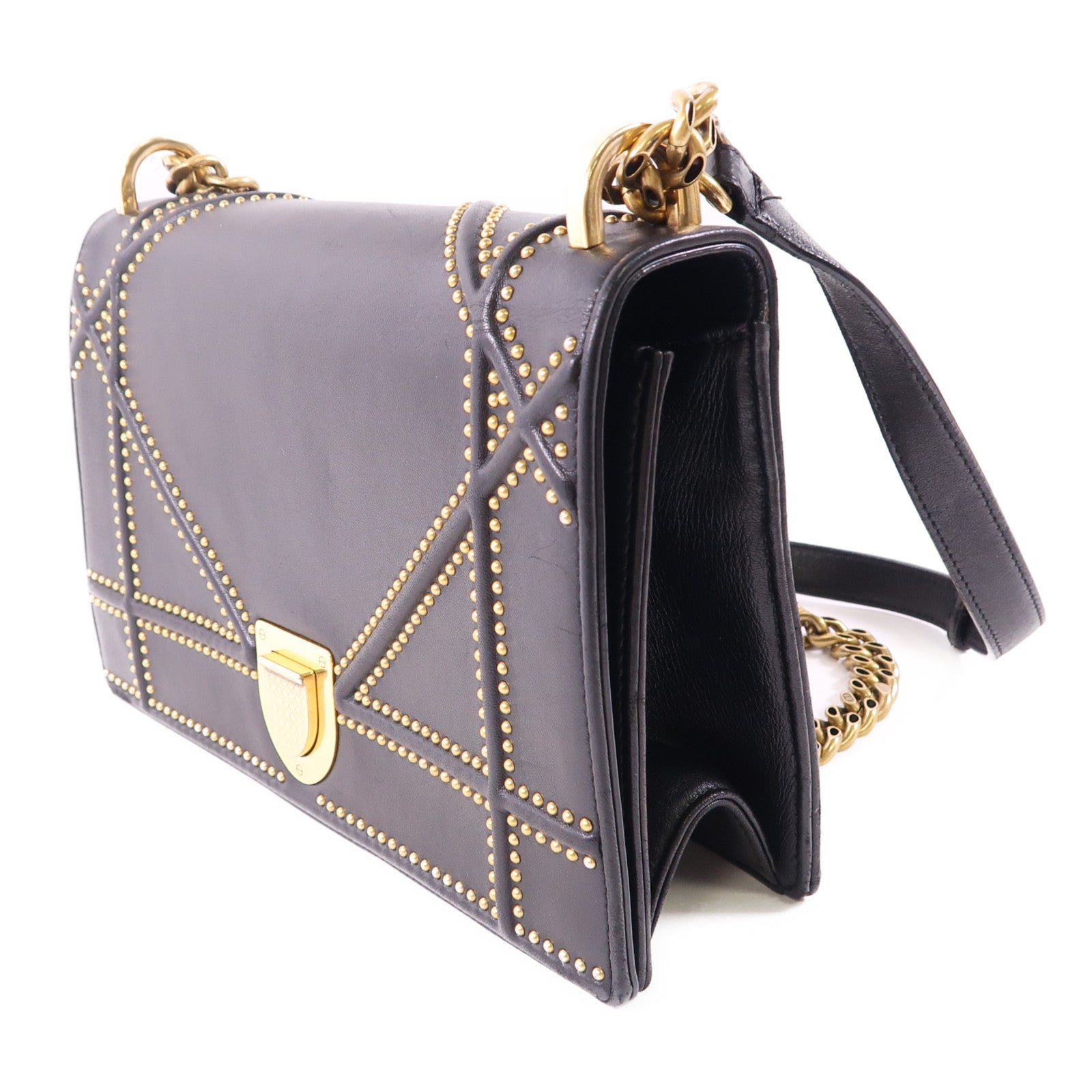 Dior CD GHW Diorama Chain Shoulder Bag Calfskin Leather Black